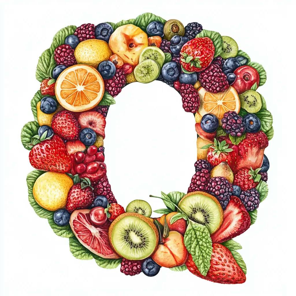 Buchstabe Q aus Obst geformt