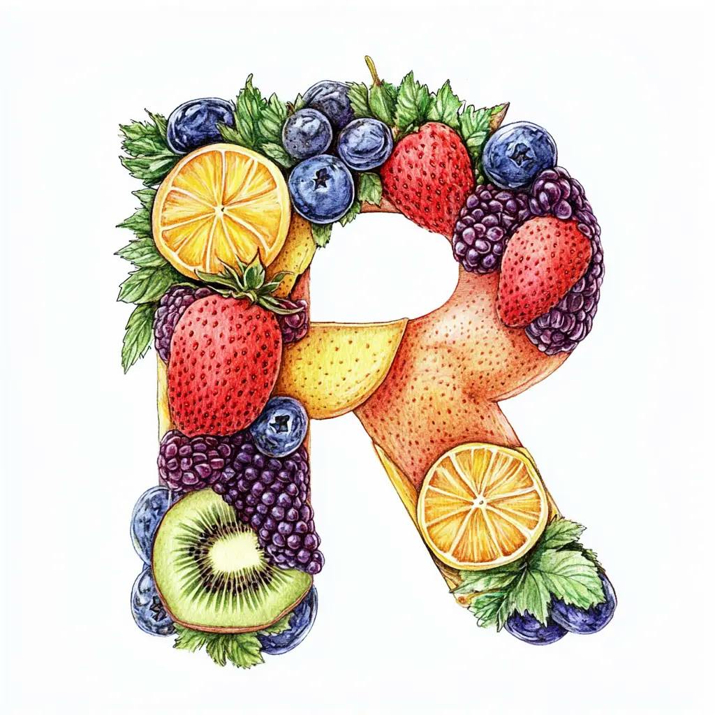 Buchstabe R aus Obst geformt