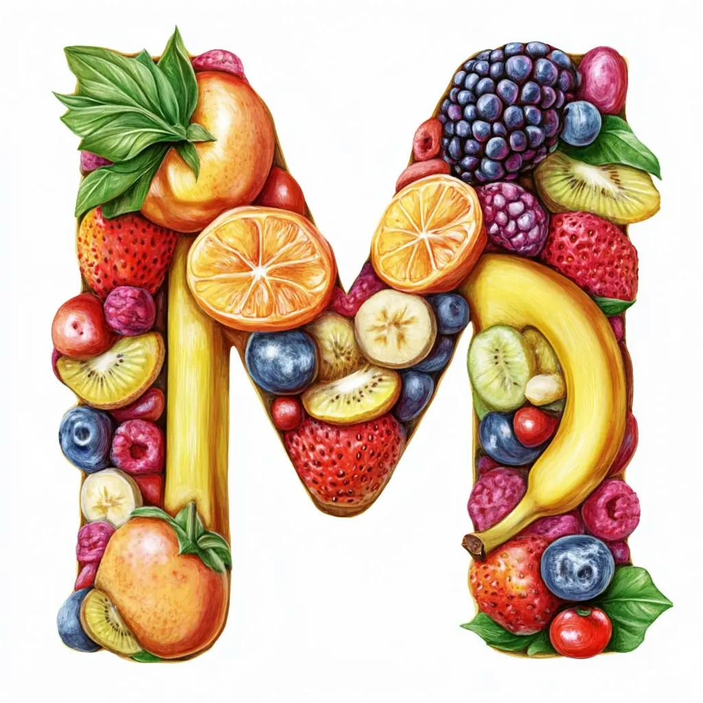 Buchstabe M aus Obst geformt