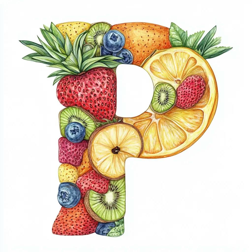 Buchstabe P aus Obst geformt