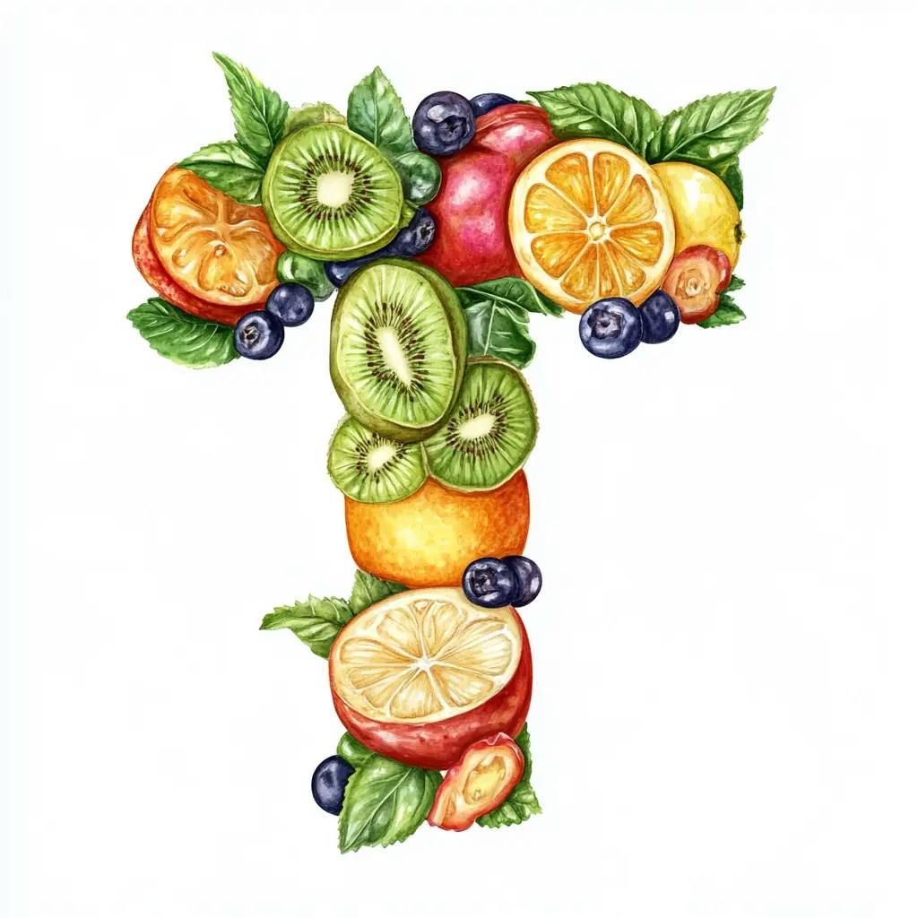 Buchstabe T aus Obst geformt