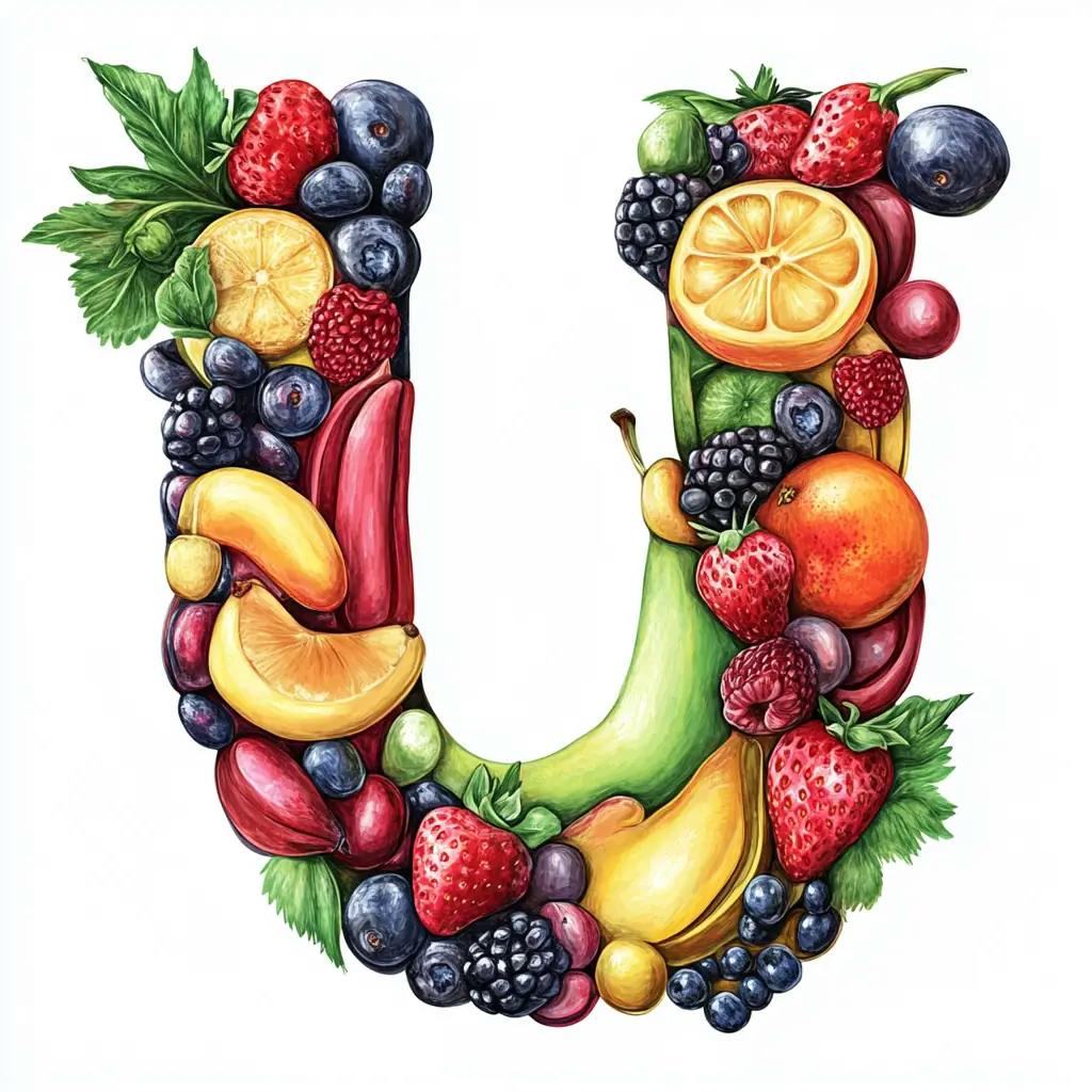 Buchstabe U aus Obst geformt
