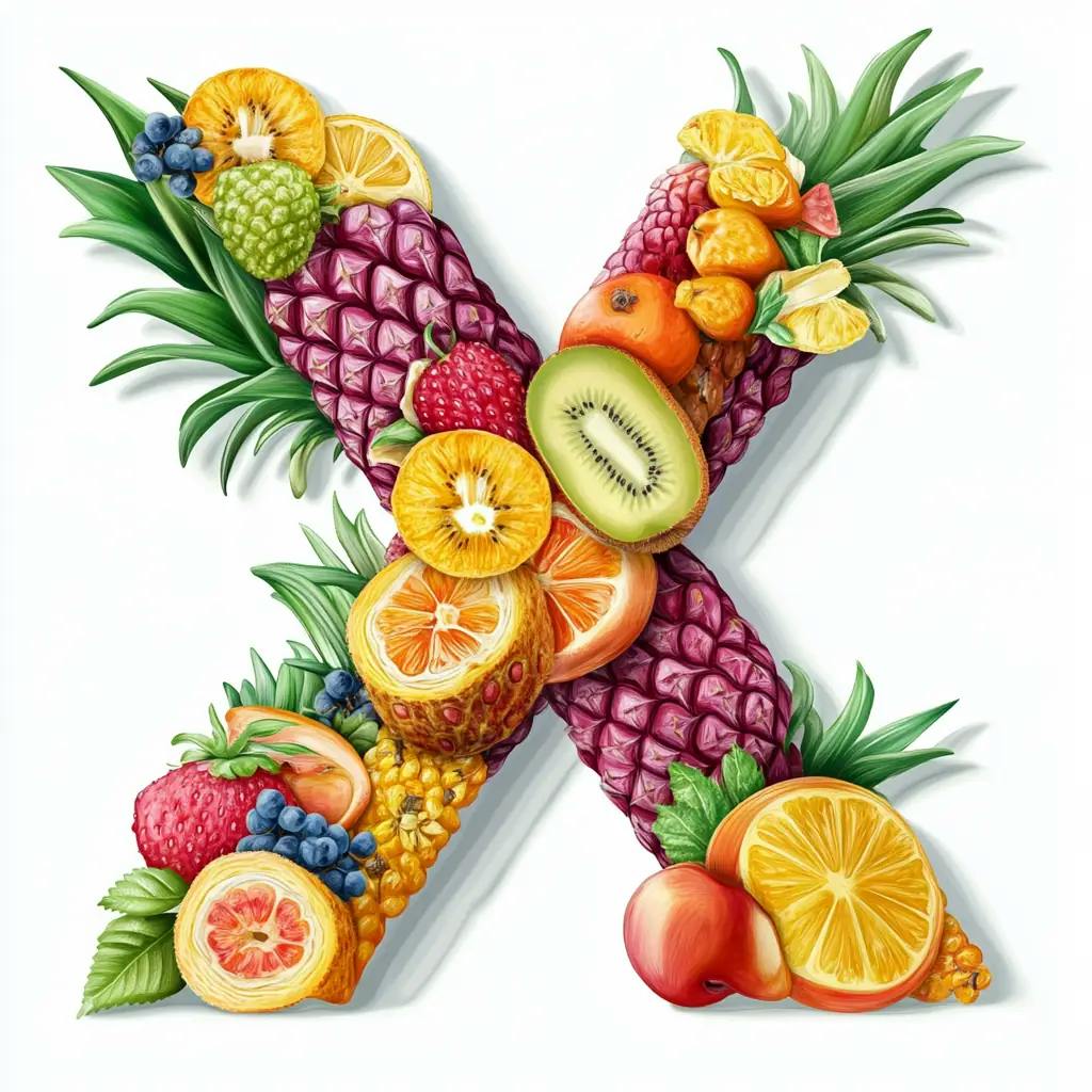 Buchstabe X aus Obst geformt