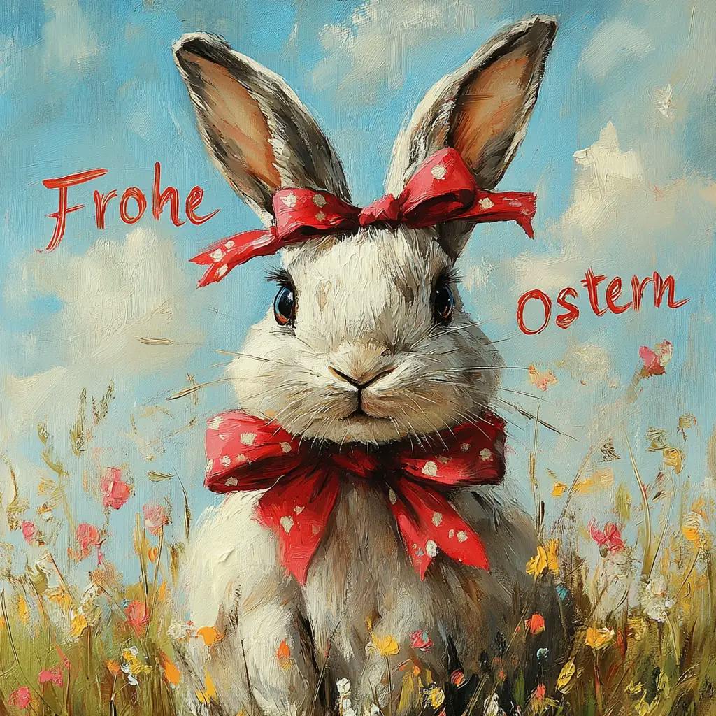 Süße Ostergrußkarte mit Comic-Häschen und Sprechblase 'Ei got a feeling' - Perfekt für lustige Ostergrüße