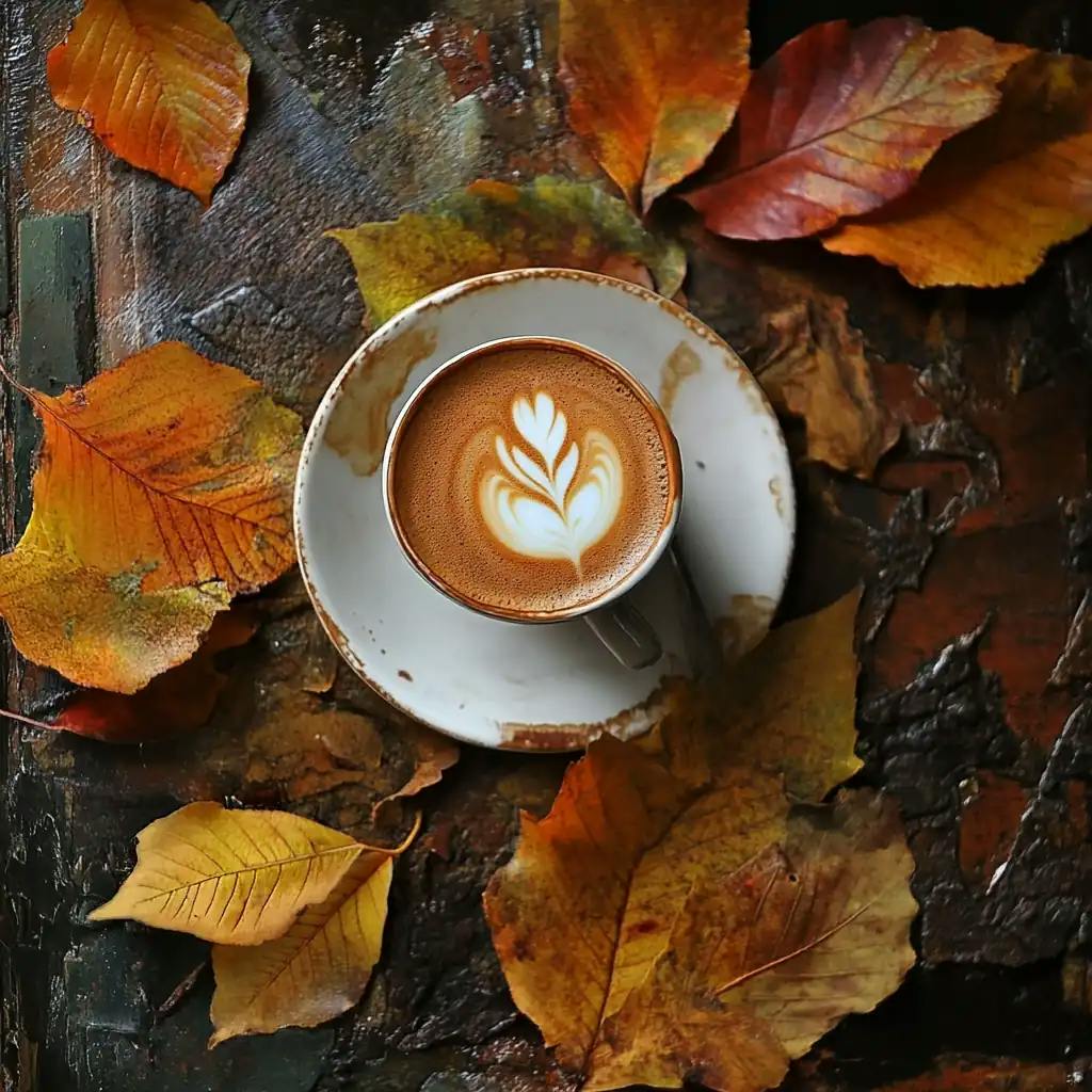 Top-Down-Foto eines Kaffees mit Blattmuster durch einen Barista gefertigt.