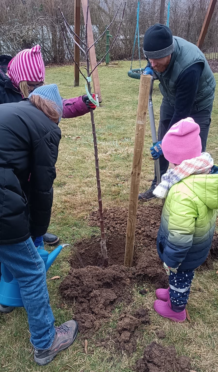 Kinder pflanzen und pflegen Obstbäume im Nachhaltigkeitsprojekt der Lugredu Stiftung