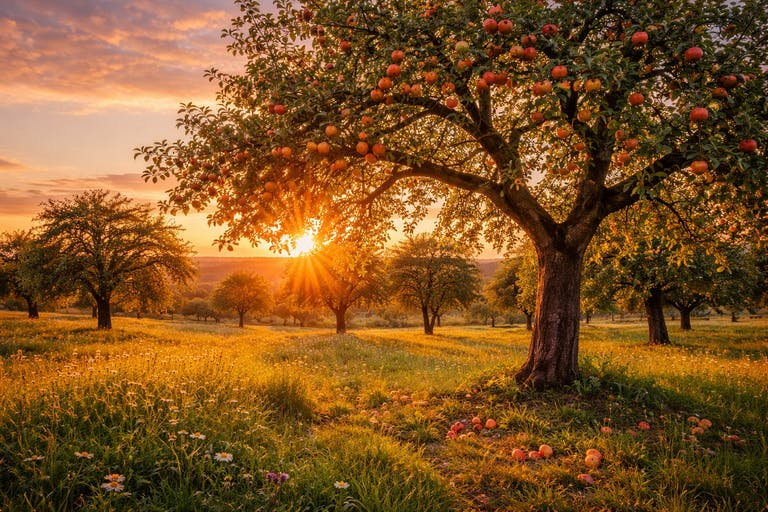 Streuobstwiese mit Obstbaum in Hessen – Baum als Geschenk