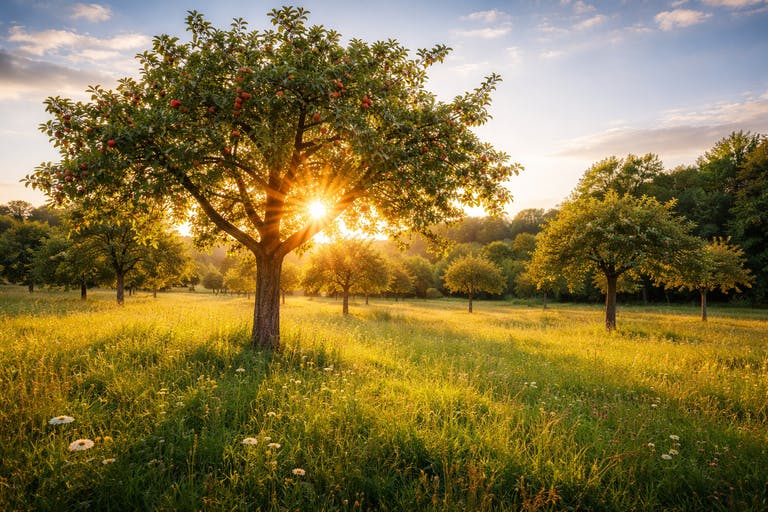Hochstamm Obstbaum pflanzen auf Streuobstwiese in Deutschland