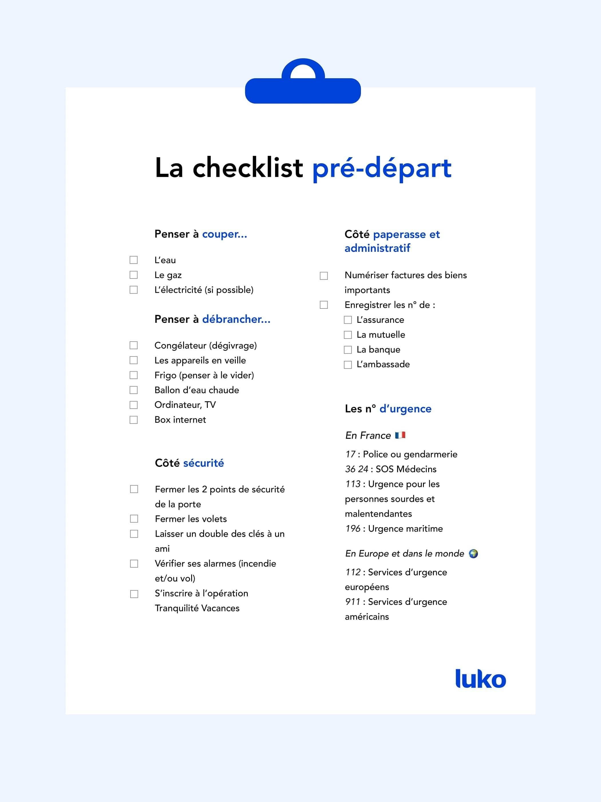 Checklist départ vacances