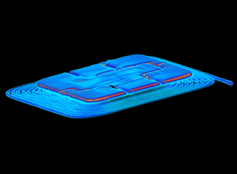 Lumafield industrial CT scan of a VISA contactless credit card chip.