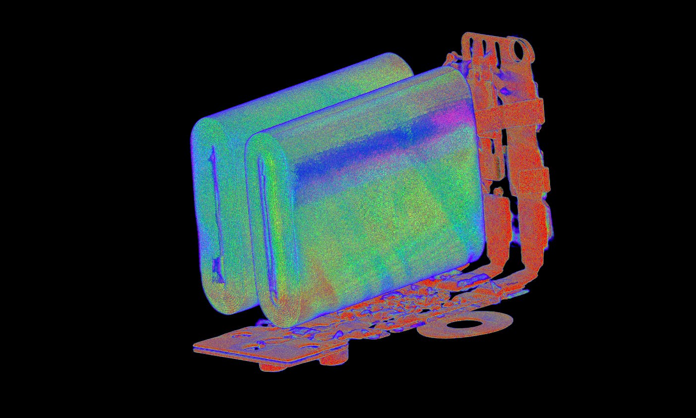 Lumafield 3D industrial CT scan of SRAM lithium-ion electric bike shifter battery