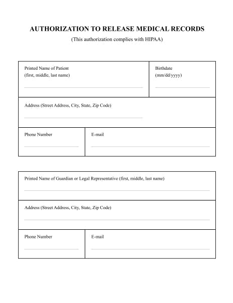 Printable Medical Records Request Form Pdf Printable Forms Free Online