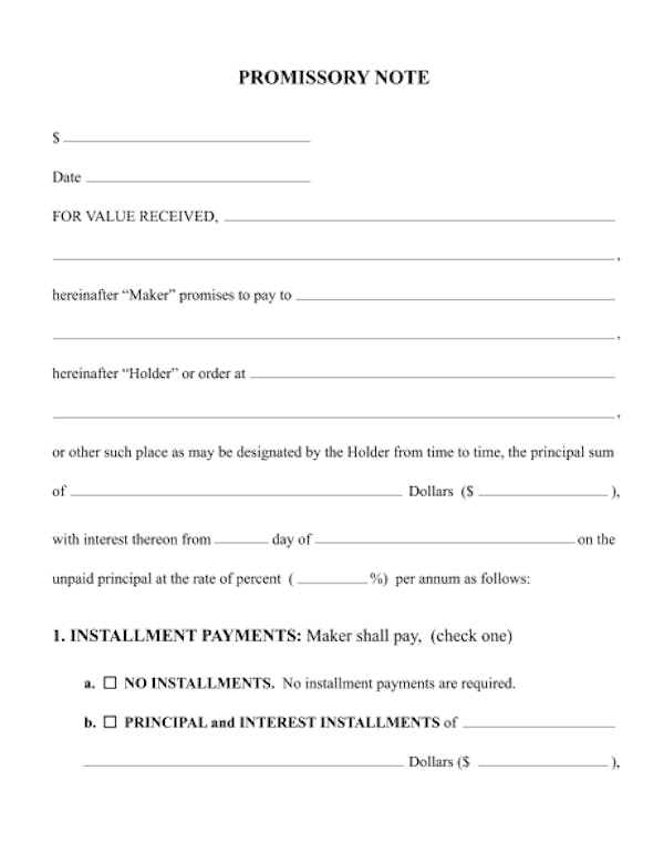 Promissory Note forms