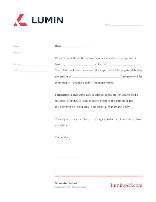 Fillable Two Weeks Notice Template Edit Pdf Forms Online Lumin Pdf Editor