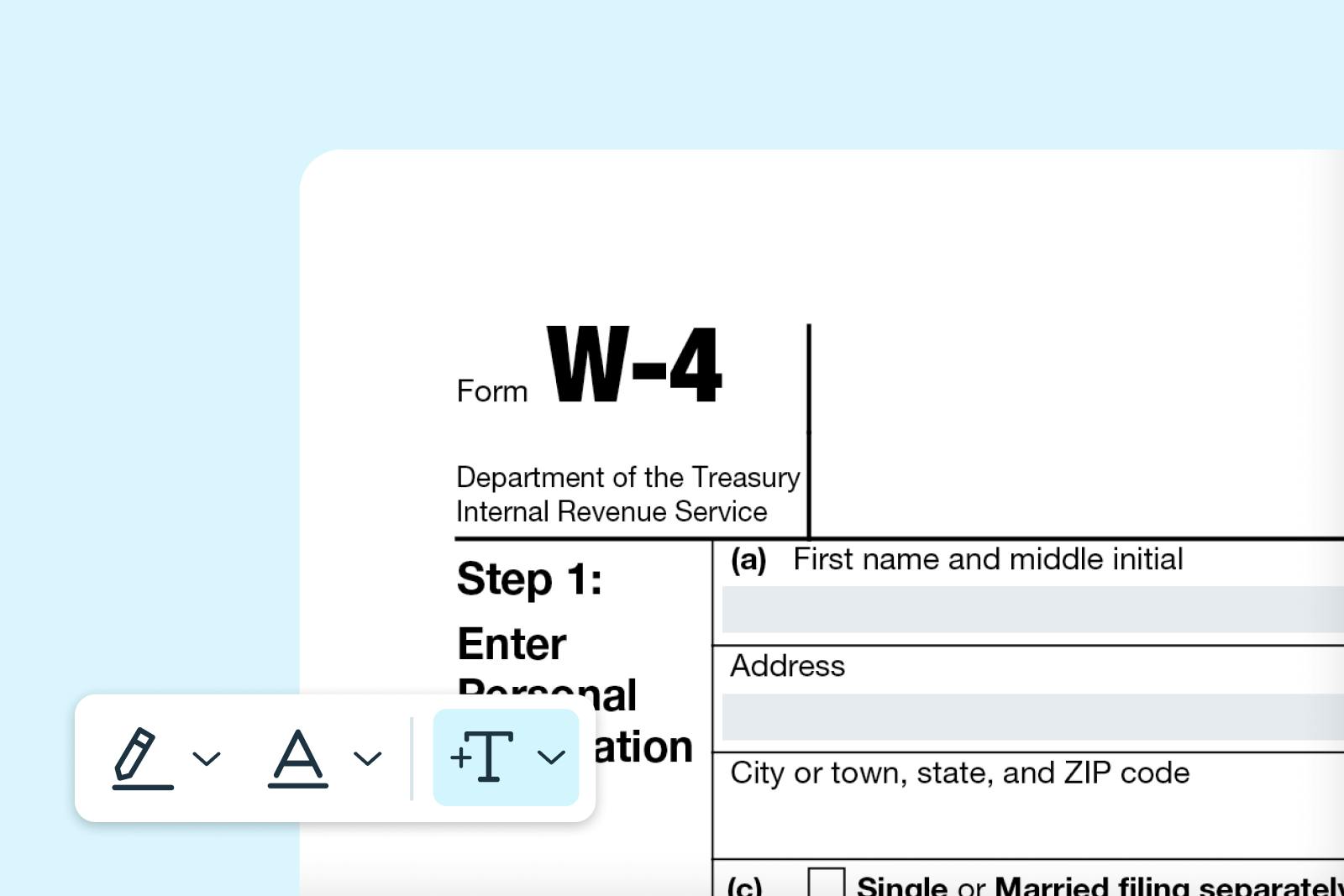 image of a W-4 form against a light blue background