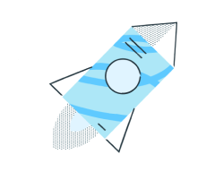 dessin au trait d’un document bleu modifié avec des traits noirs pour qu’il ressemble à une fusée. Il s’envole dans les nuages.