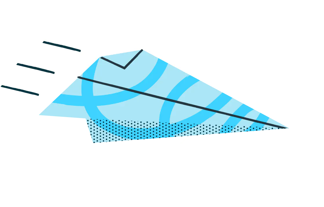 Paper plane floating through the sky past clouds 