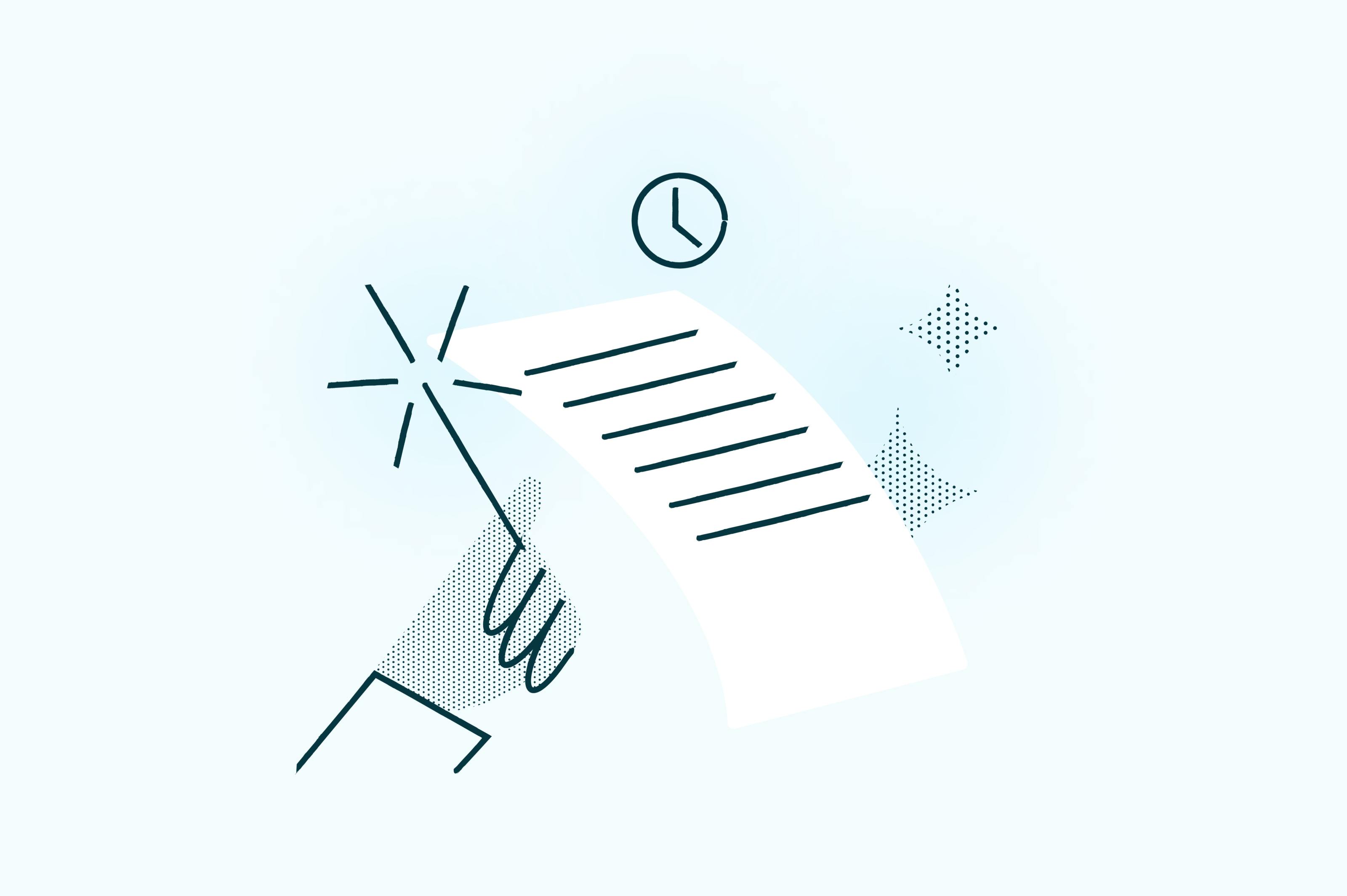 A cartoon hand creating a contract using AI