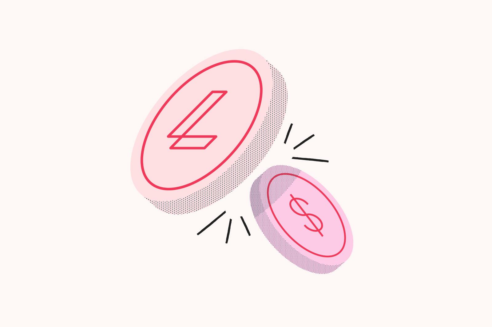 two coins collide with each other - one is a light red and bears the Lumin logo. The other is pink and has a dollar sign on it.