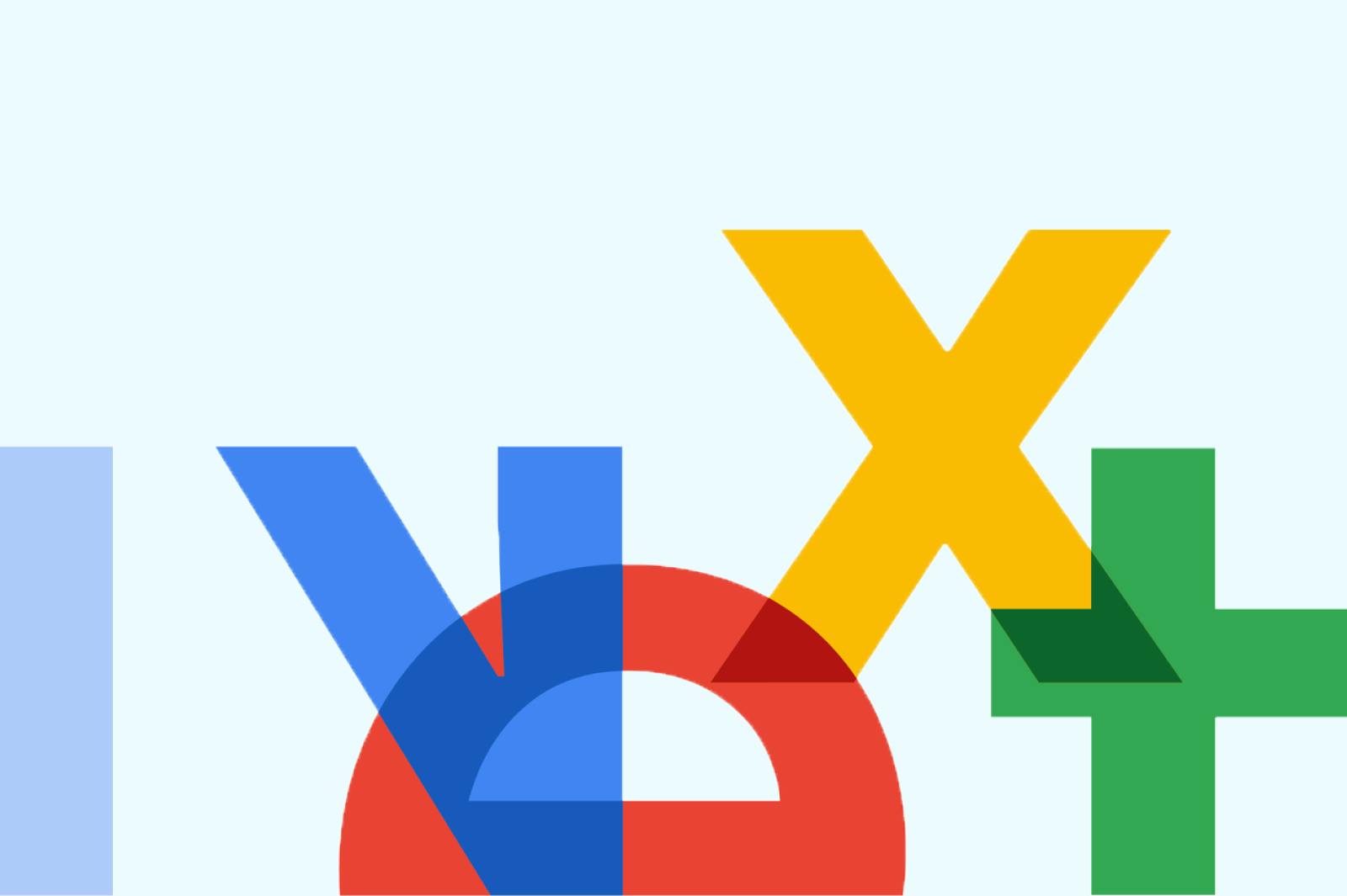 the google next logo - a stylised N E X T in blue, red, yellow and green respectively. these letters are against a light blue background.