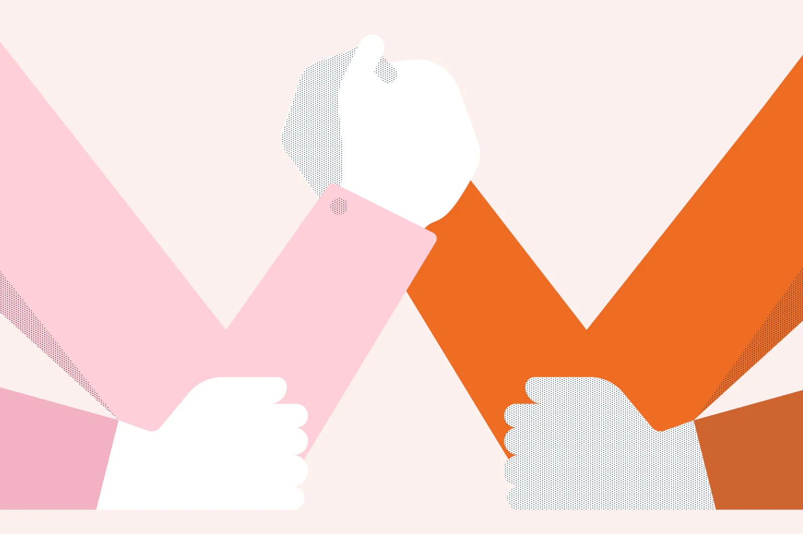 a pink arm and an orange arm (pink being Lumin and orange being Foxit) arm wrestle