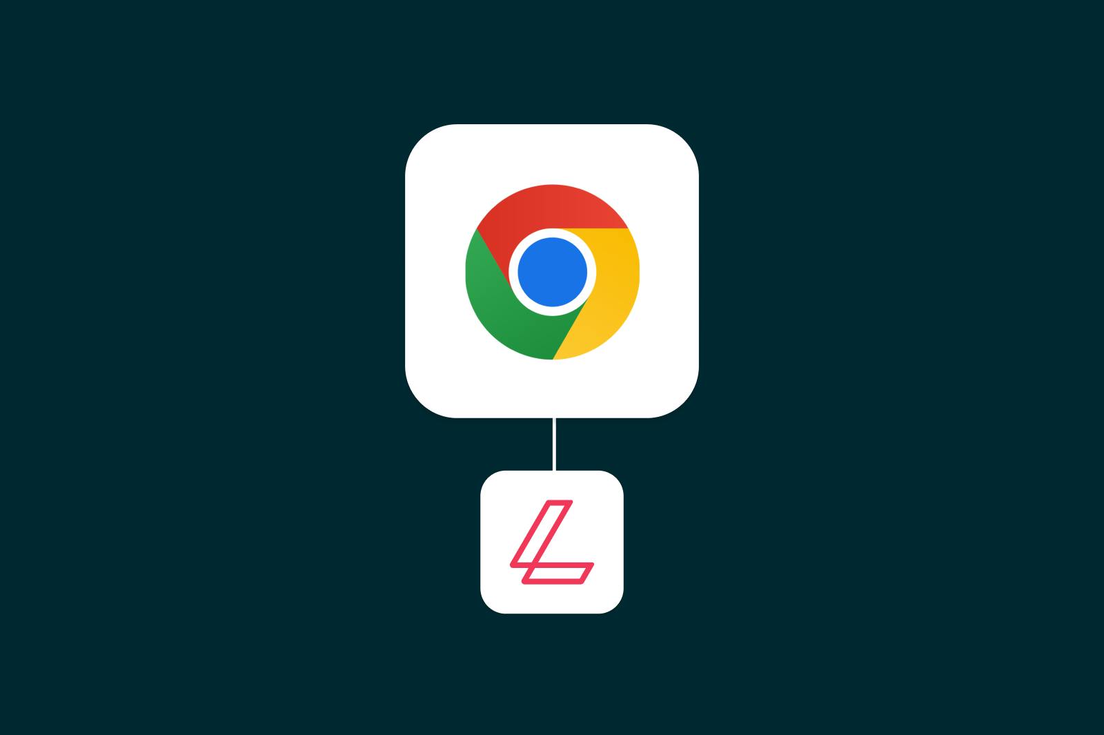 Google Chrome logo is connected to a smaller Lumin logo against a dark blue background