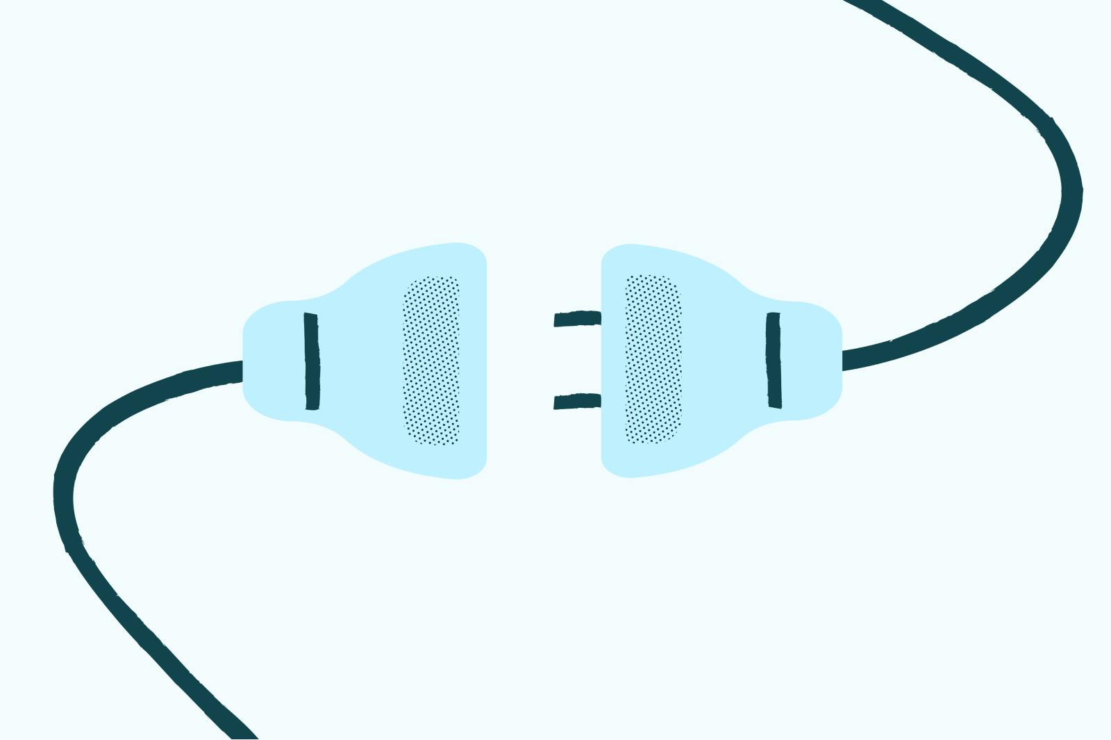 Ilustración lineal de un enchufe azul conectándose a una regleta, simbolizando cómo una extensión de Chrome amplía tus capacidades