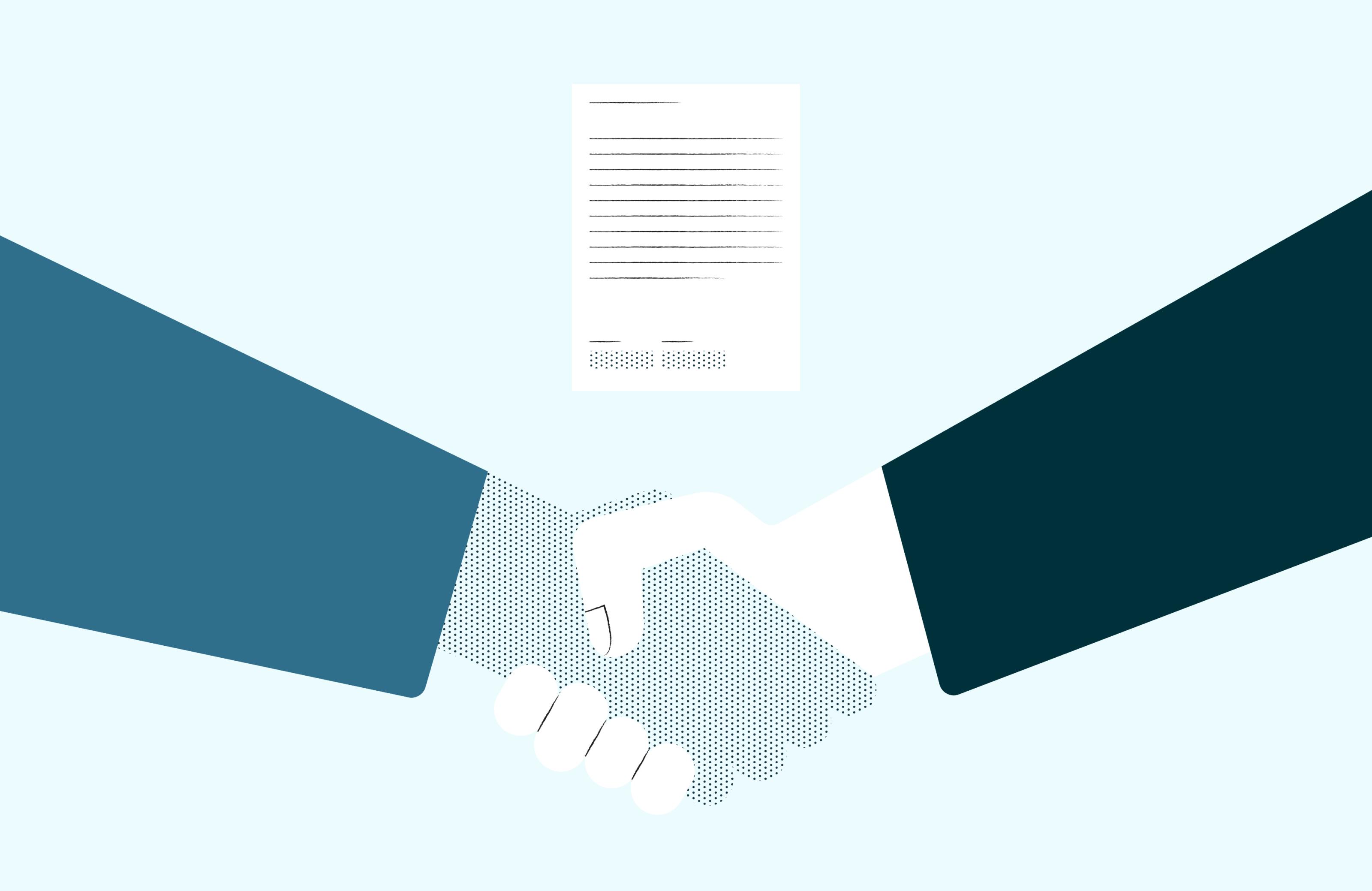 A handshake under a lease agreement document.