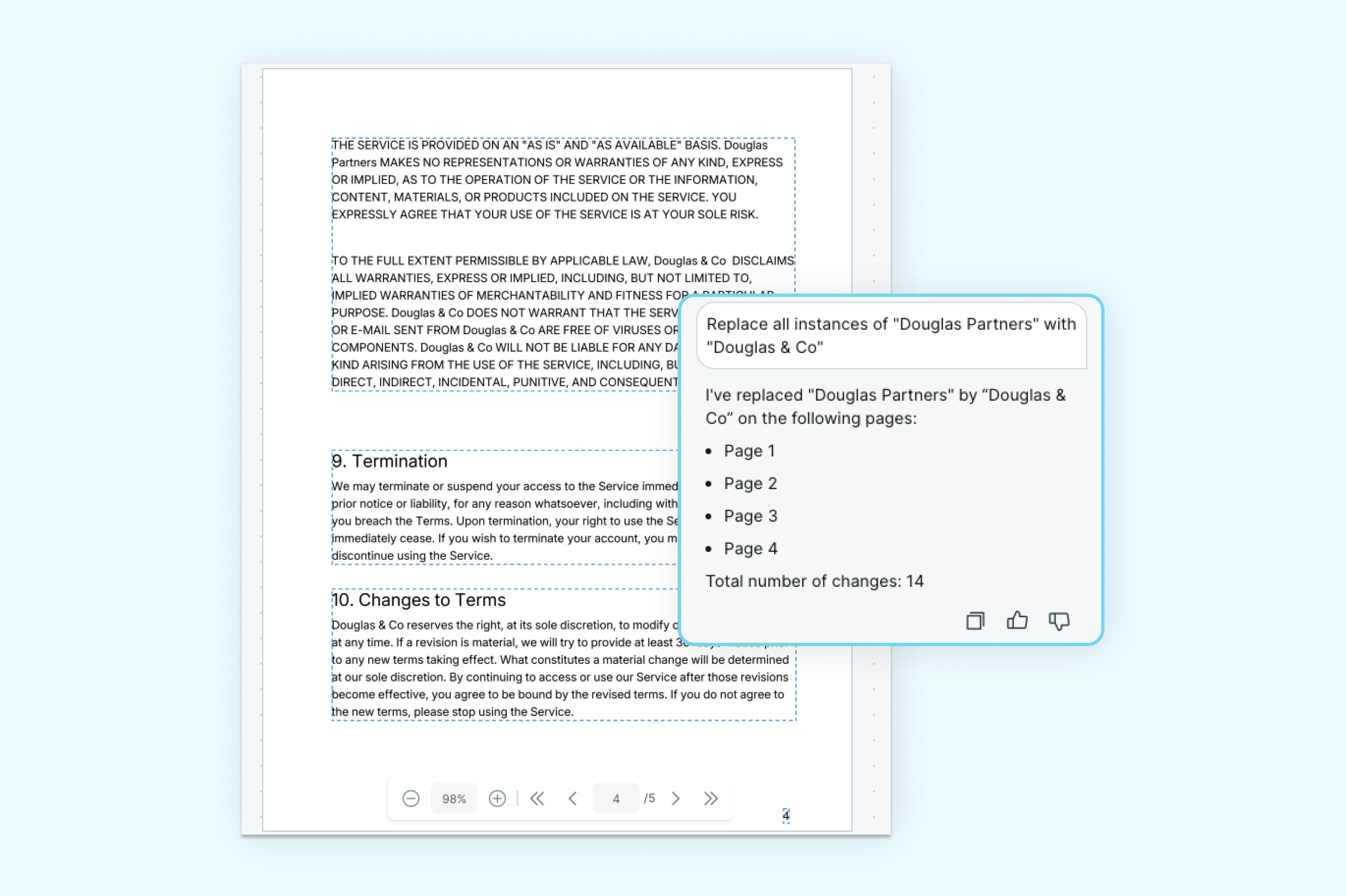 Usar IA para reemplazar el mismo texto en todo un PDF.