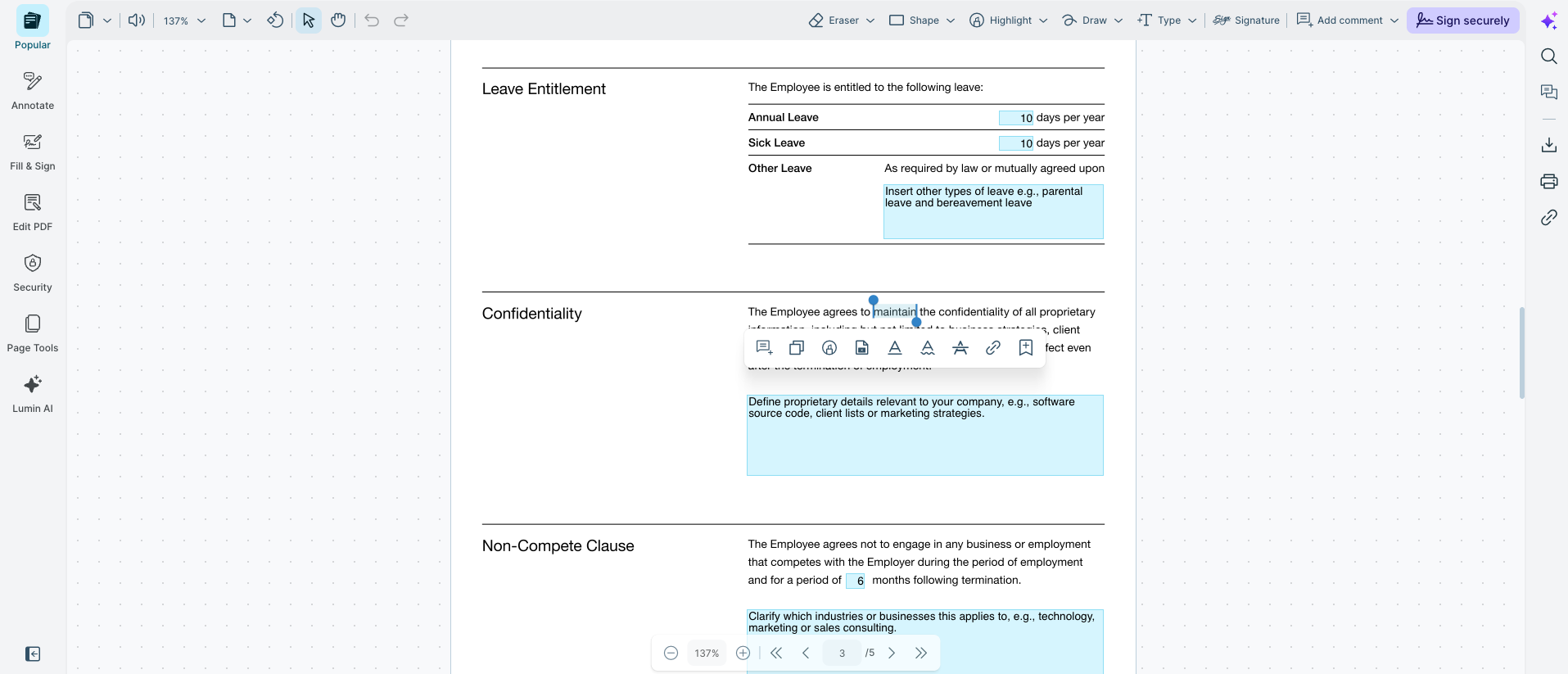 Editing text on a PDF