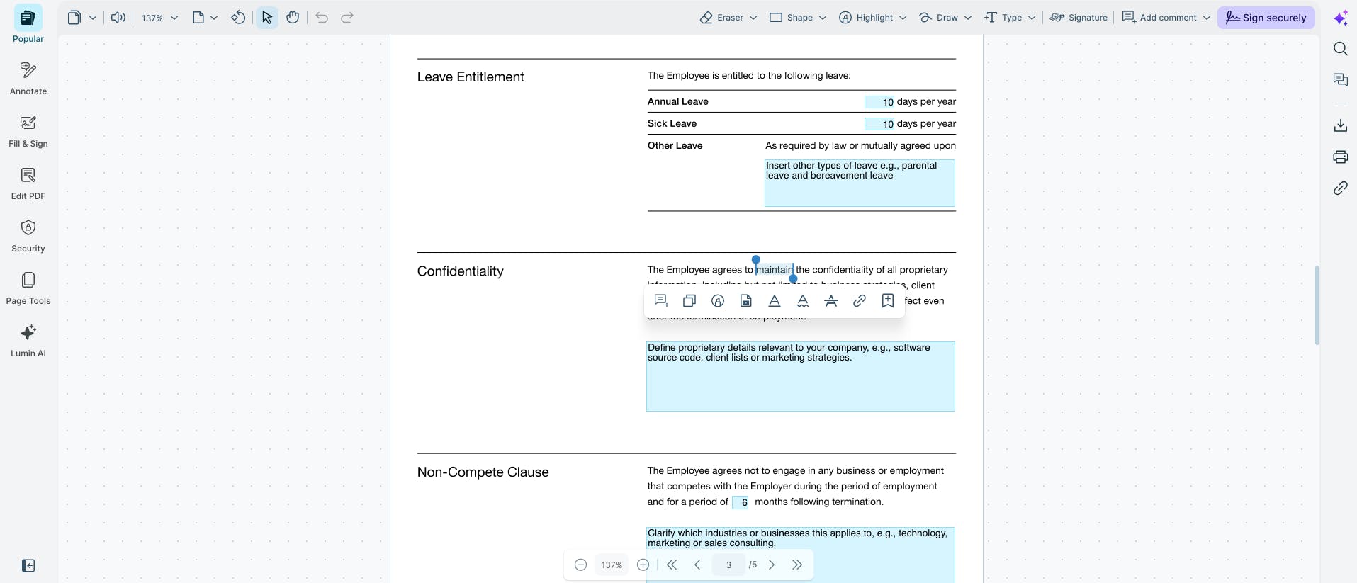 Editing text on a PDF