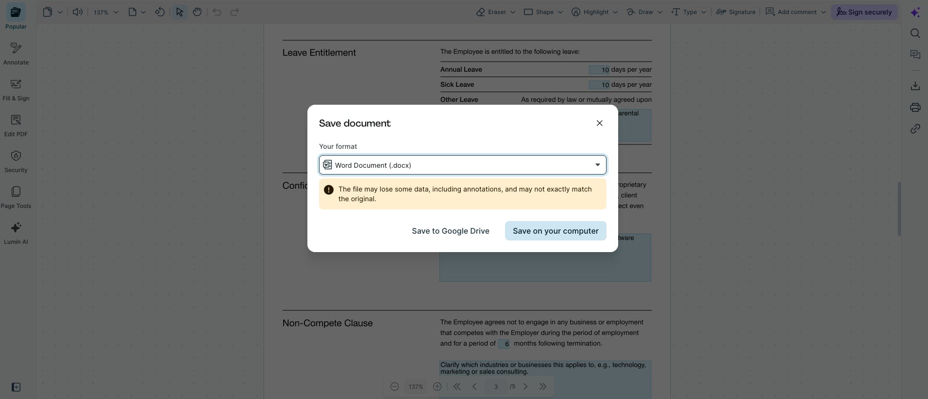 A PDF being converted to a Word document