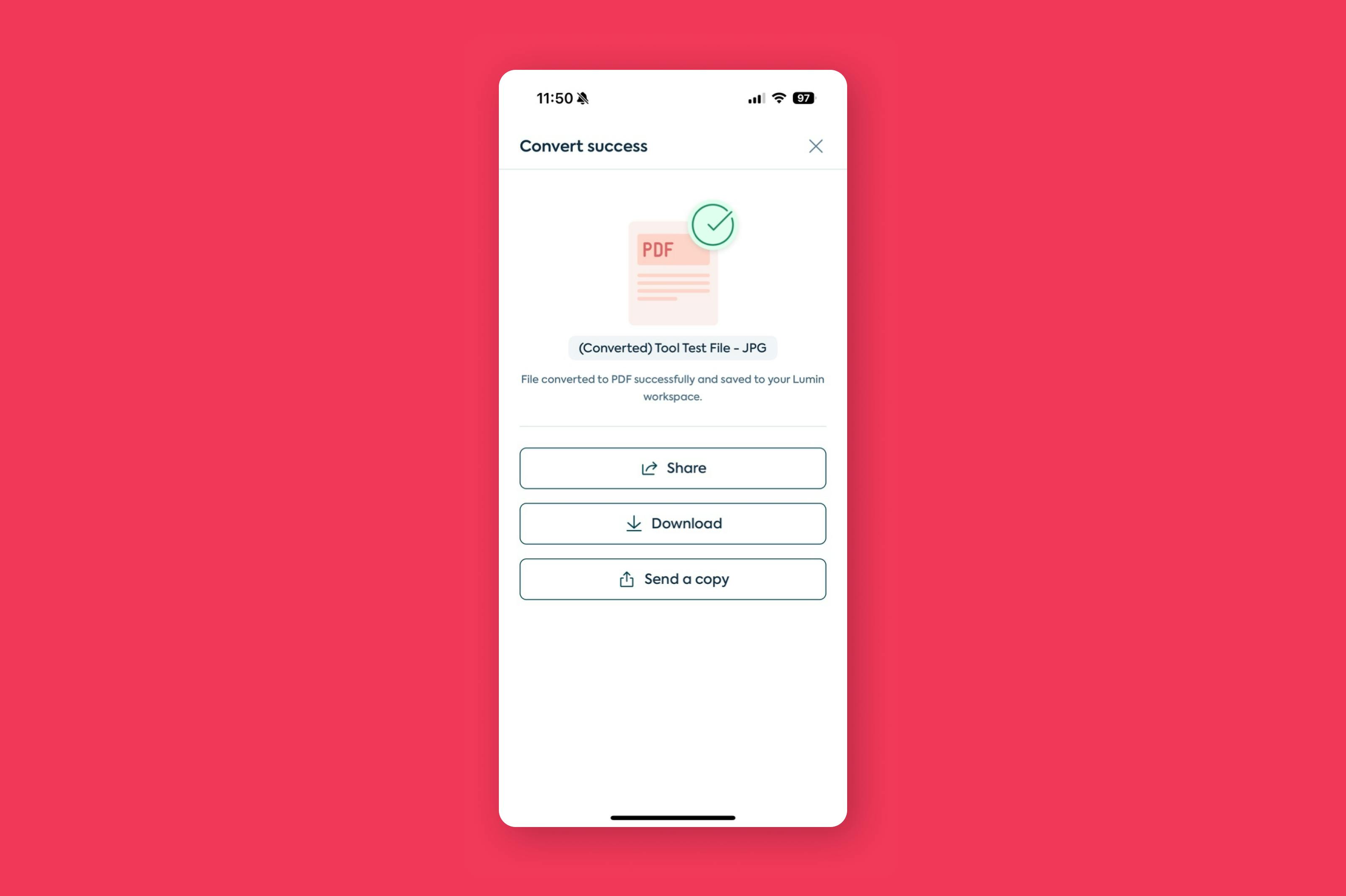 A screenshot of an image being converted to a PDF using the Lumin PDF app