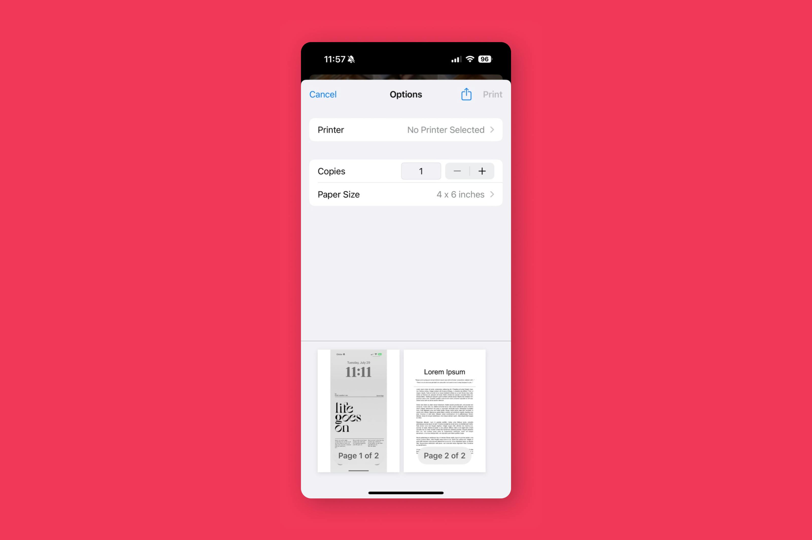 Converting an image to a PDF using an iPhone’s print-to-PDF feature. 