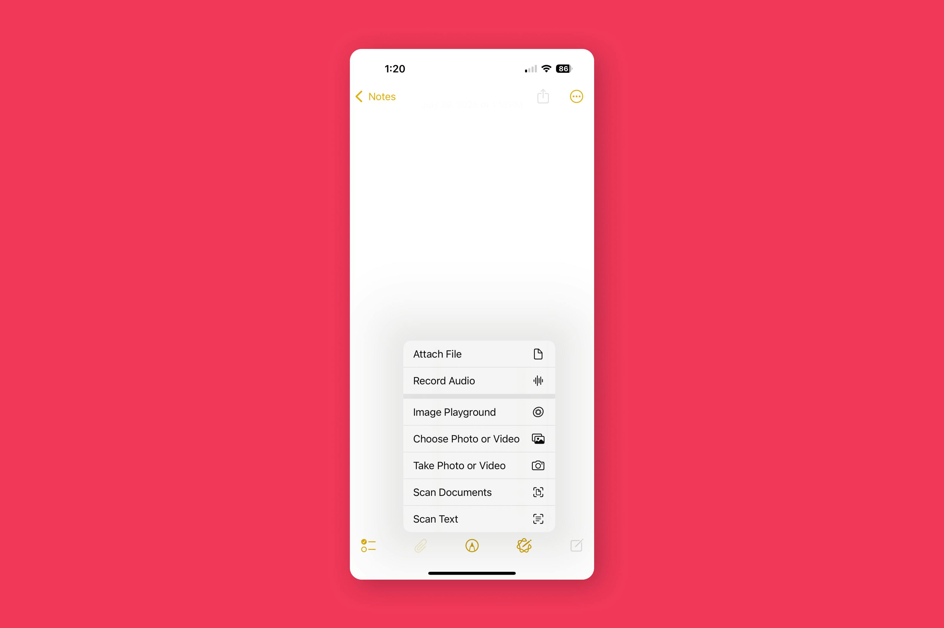 Scanning an image and converting it to PDF using the iPhone Notes app.