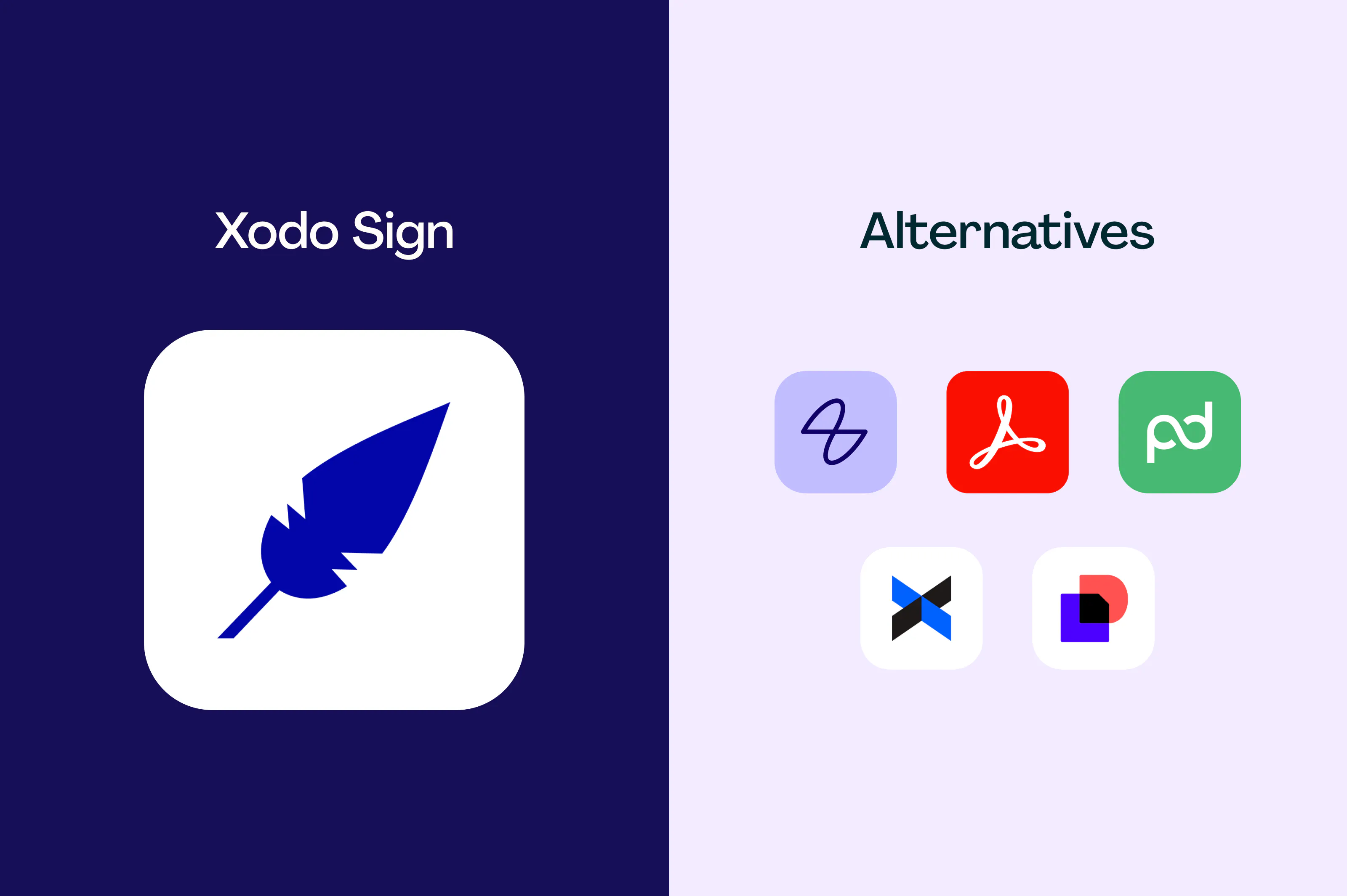 Una imagen con el logo de Xodo Sign en un lado y los logos de varios competidores en el otro lado.