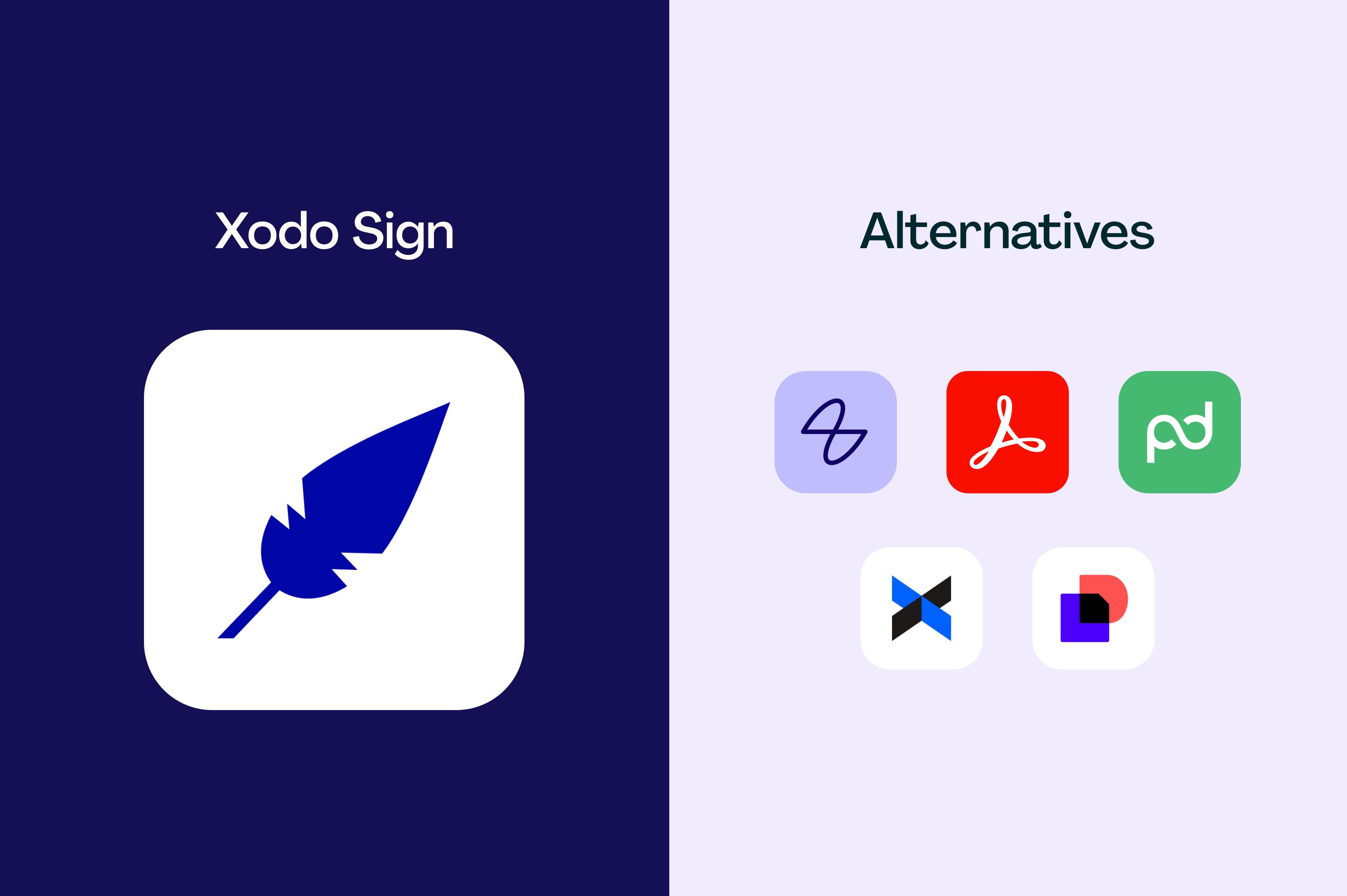 An image with the Xodo Sign logo on one side and several competitors logos on the other side.