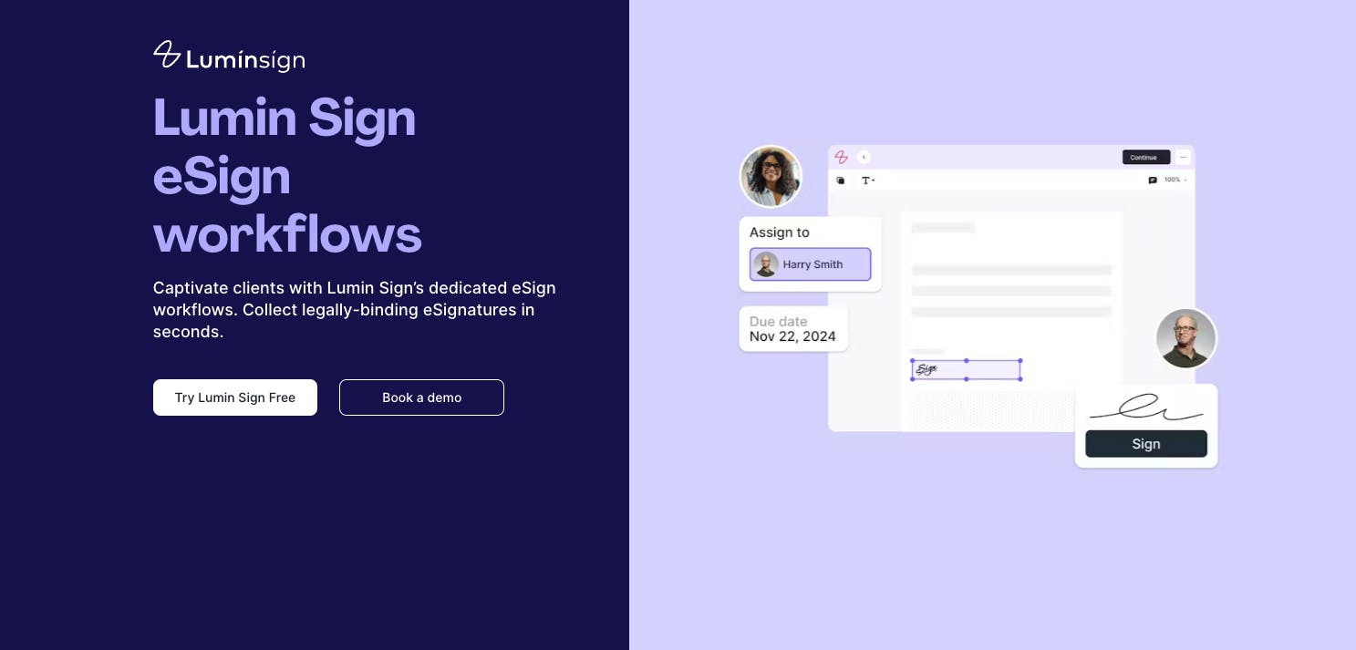 A screenshot of the Lumin Sign website.