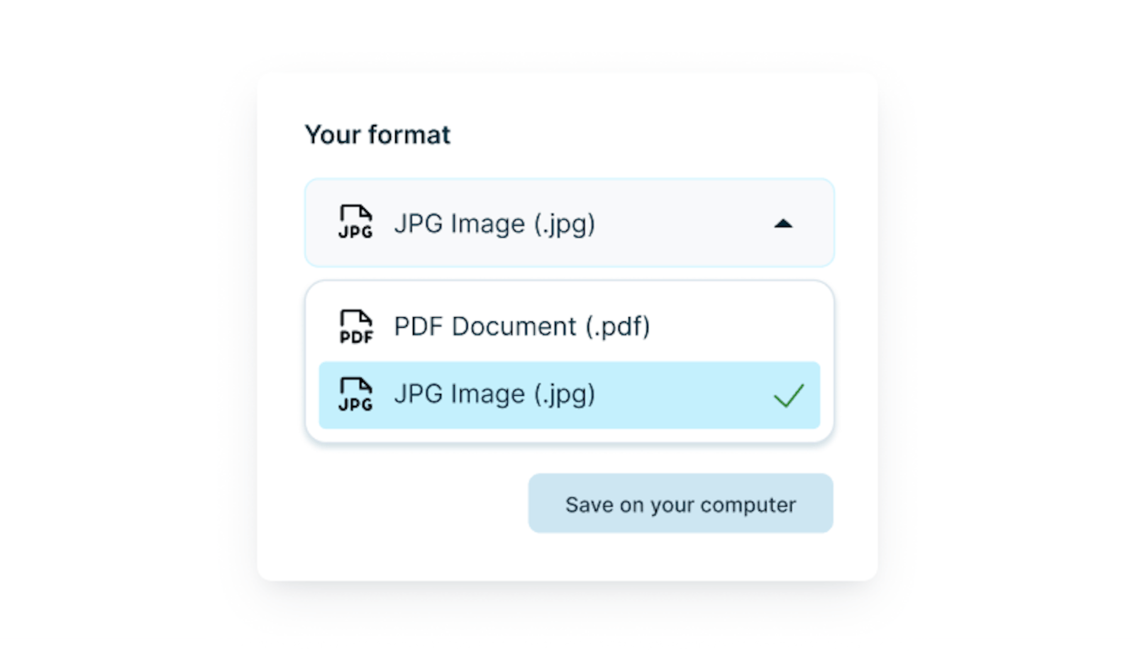 Choisir le format de fichier pour convertir un PDF en JPG