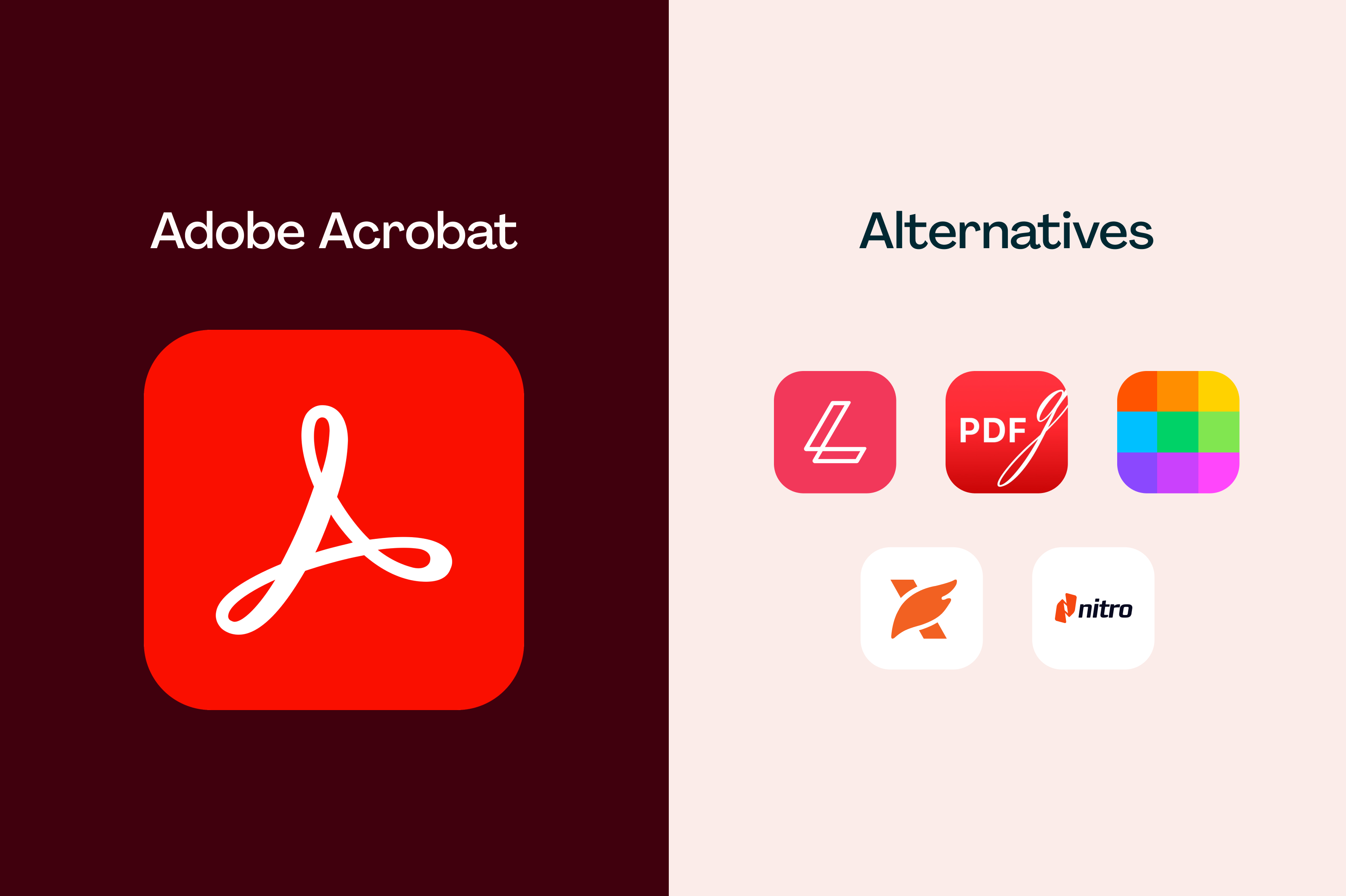 The Adobe Acrobat logo on one side of the image with the logos of competitor PDF editors on the other side