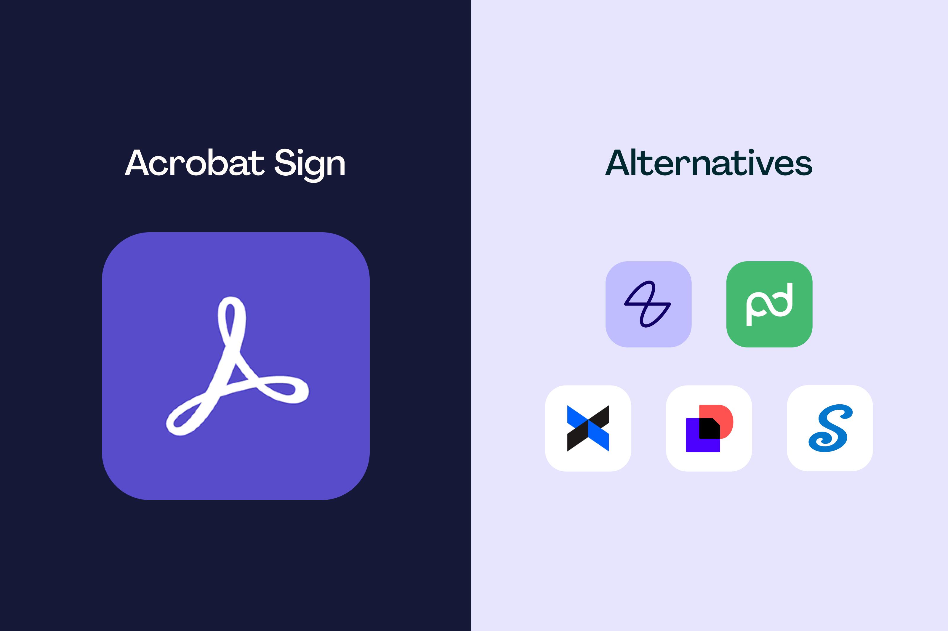 An image with the Adobe Acrobat Sign logo on one side and several competitor logos on the other side
