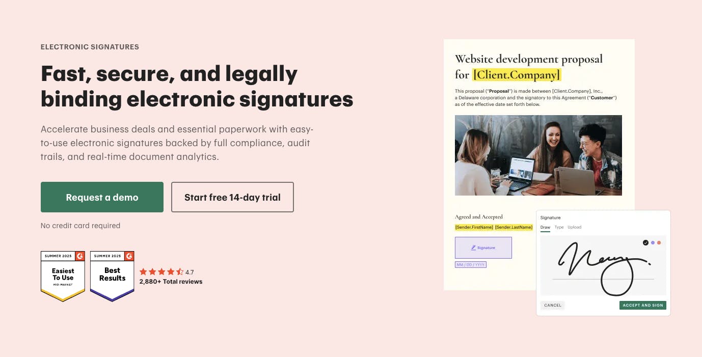 A screenshot of the PandaDoc website.
