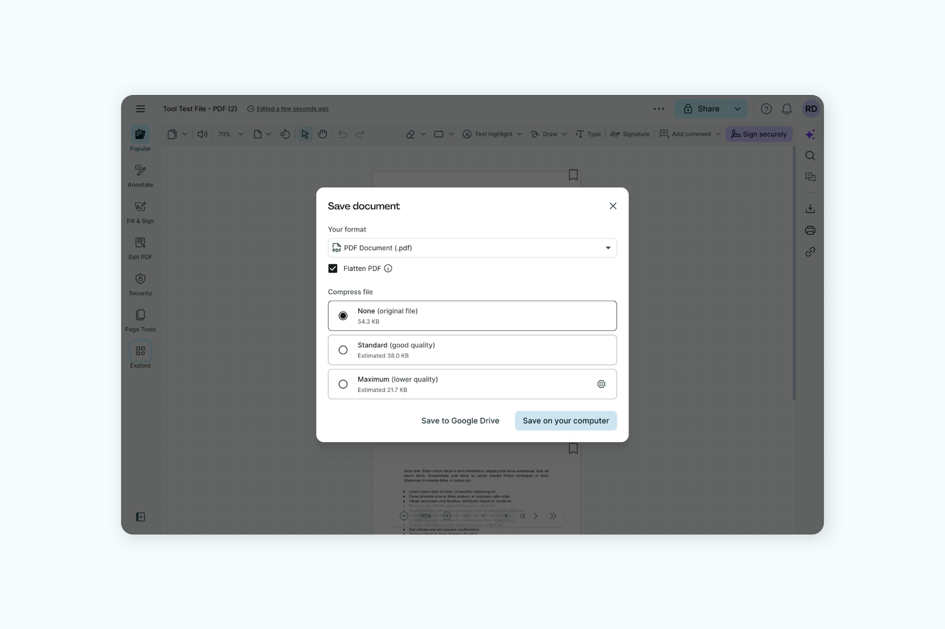 Um PDF sendo achatado