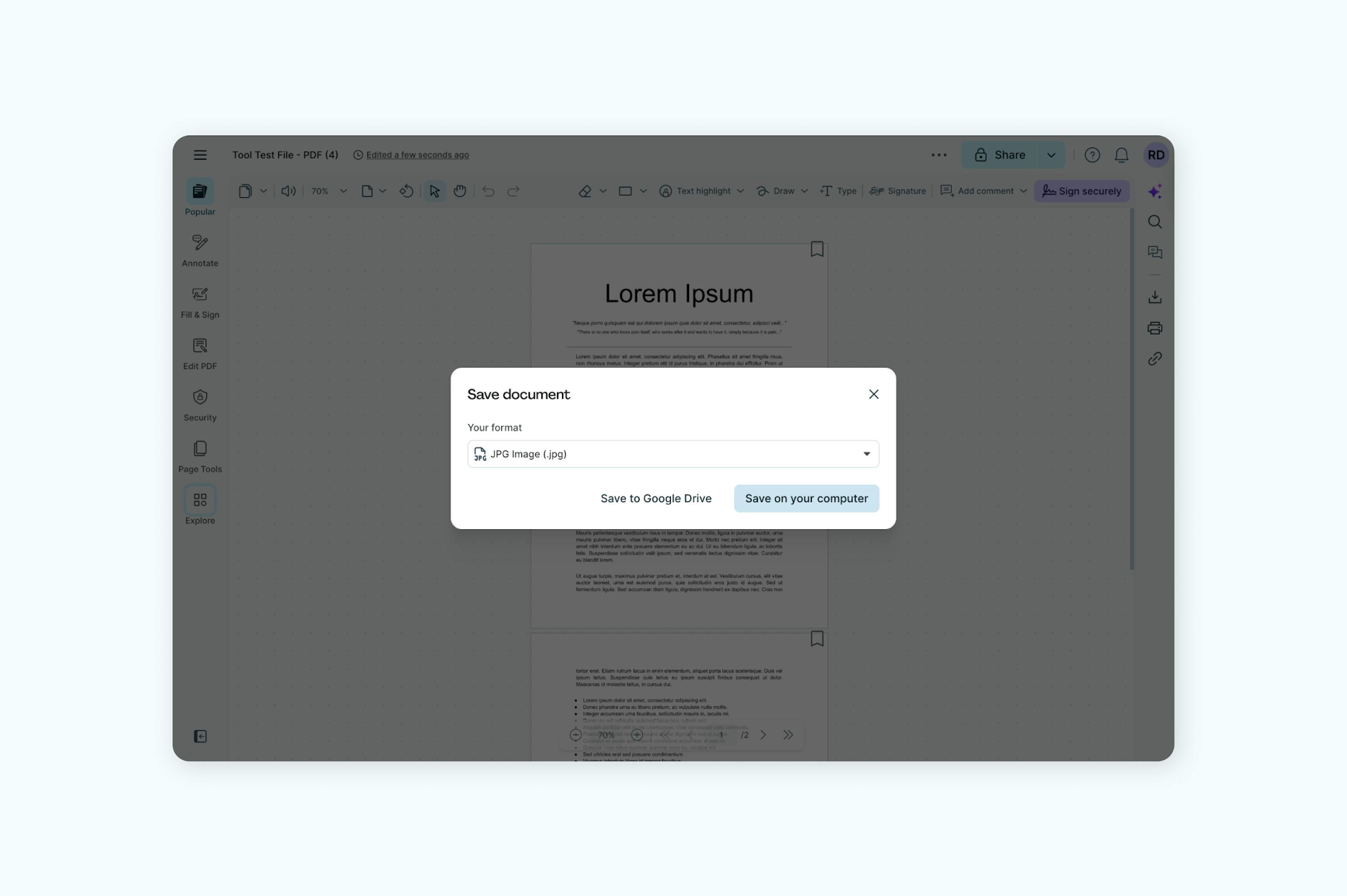 Um PDF sendo convertido em arquivo JPG