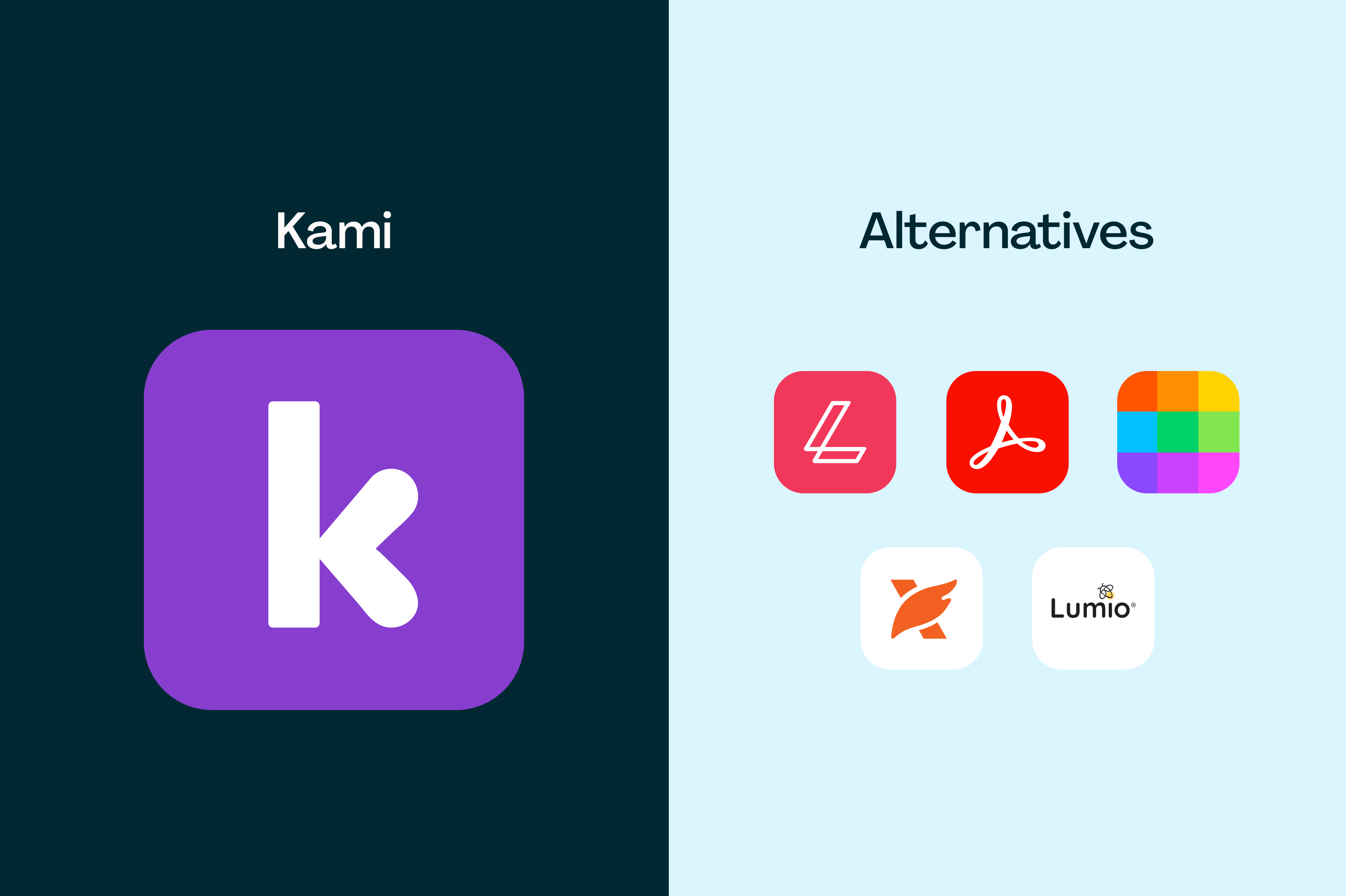 The Kami logo on one side with the logos of alternative platforms on the other
