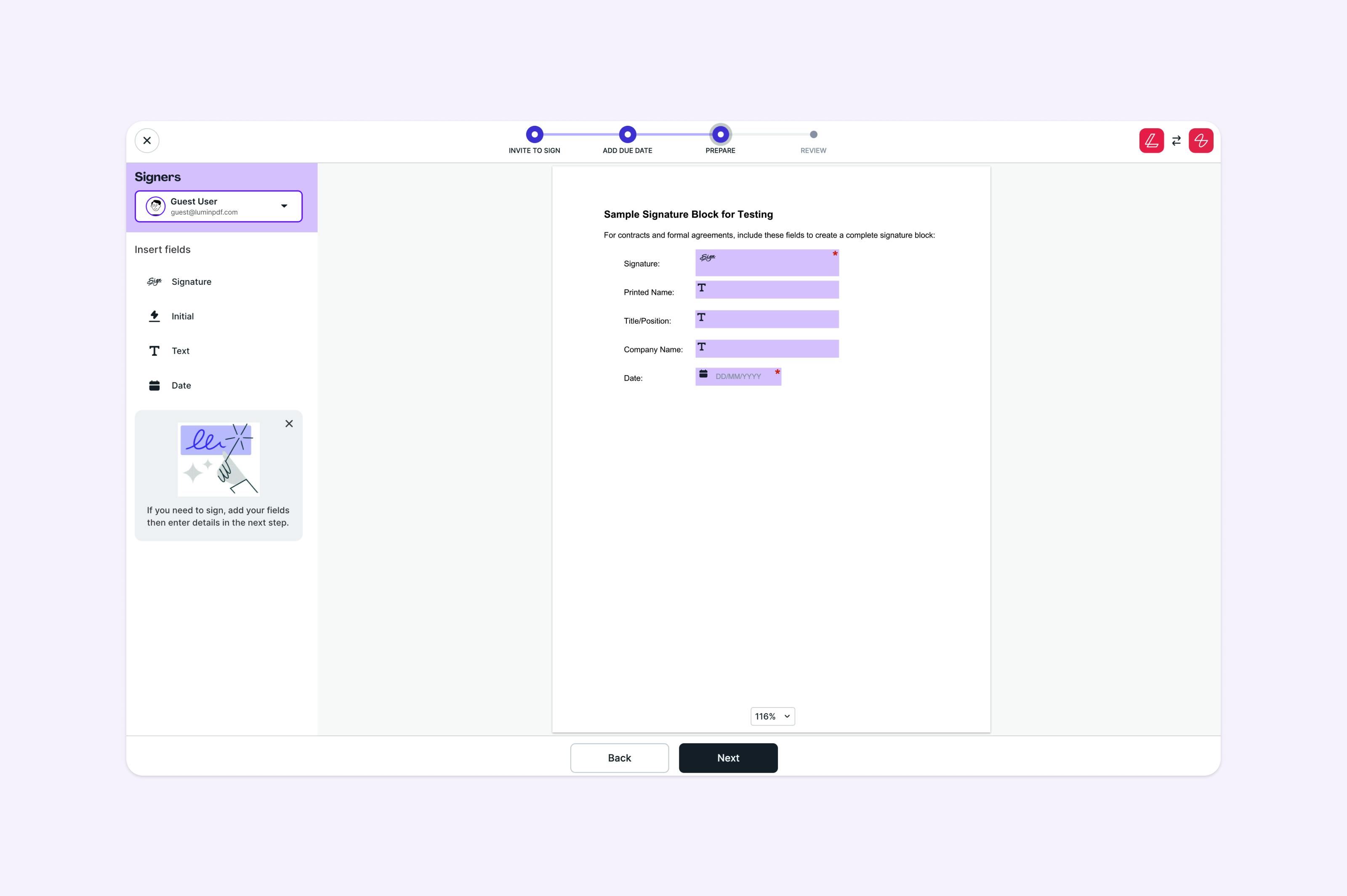 Thêm trường chữ ký vào PDF trong Lumin