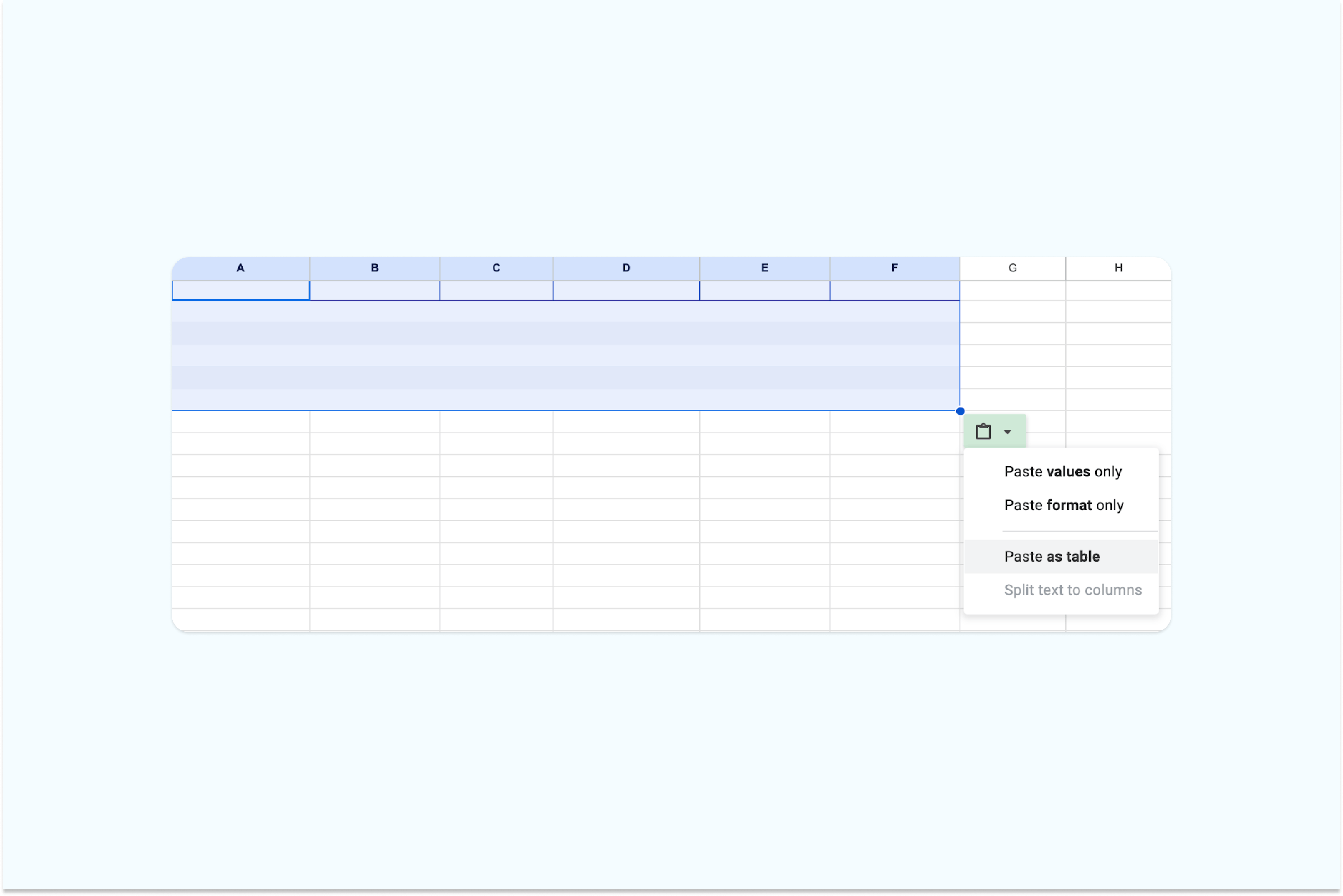 Dán bảng vào Excel