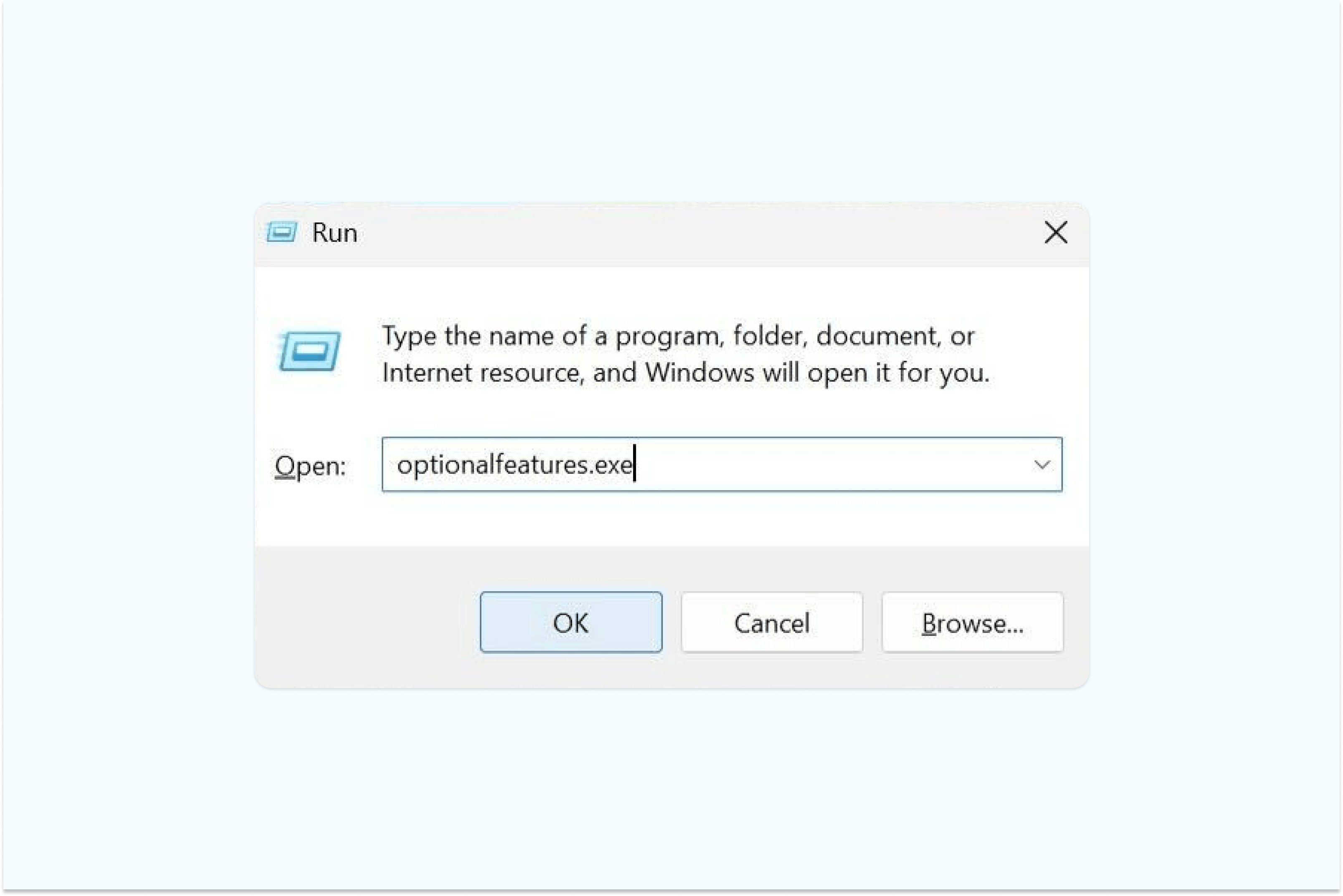 Digitando optionalfeatures.exe para ativar o Microsoft Print to PDF no Windows