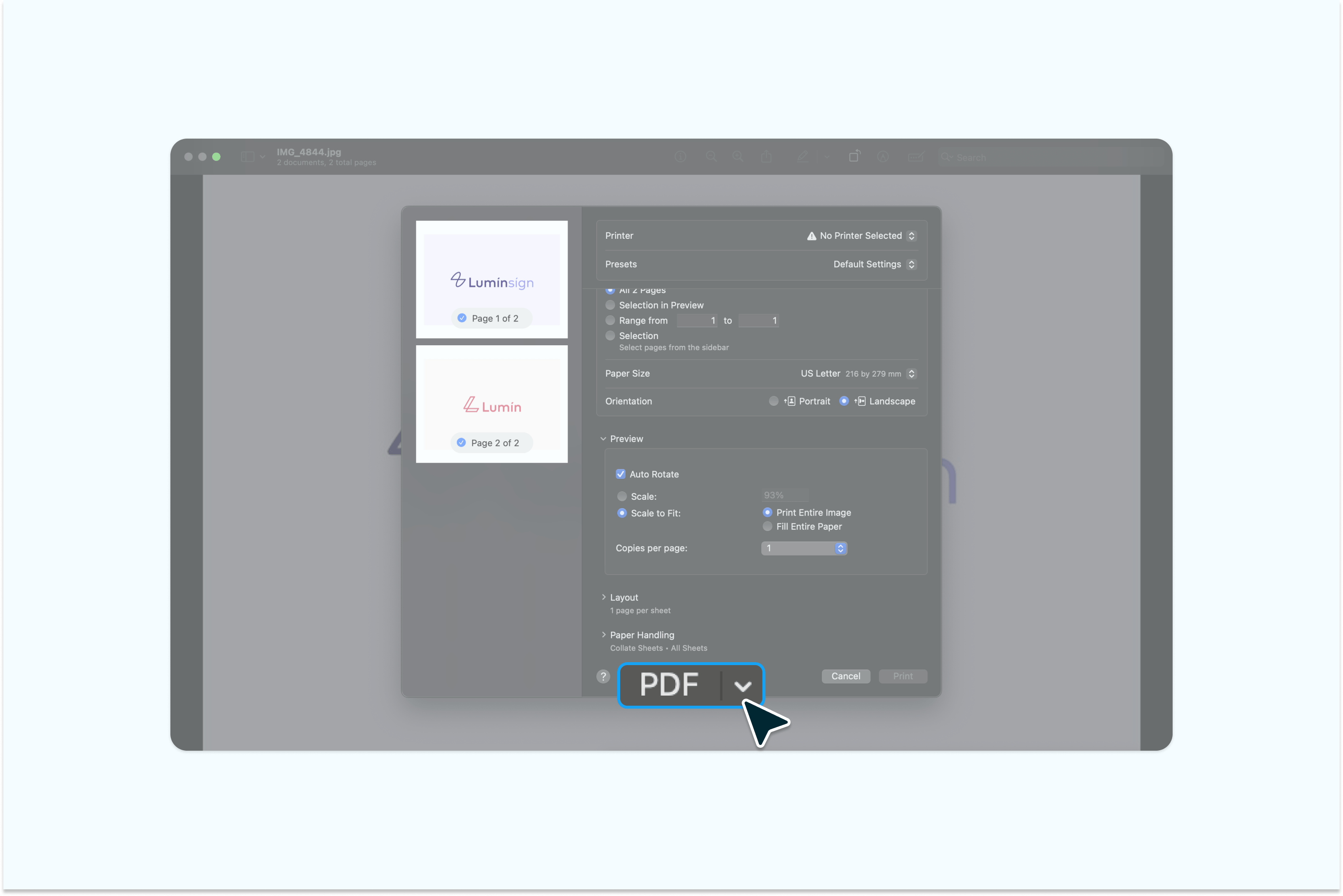 Vários JPGs sendo mesclados em um único PDF no Mac