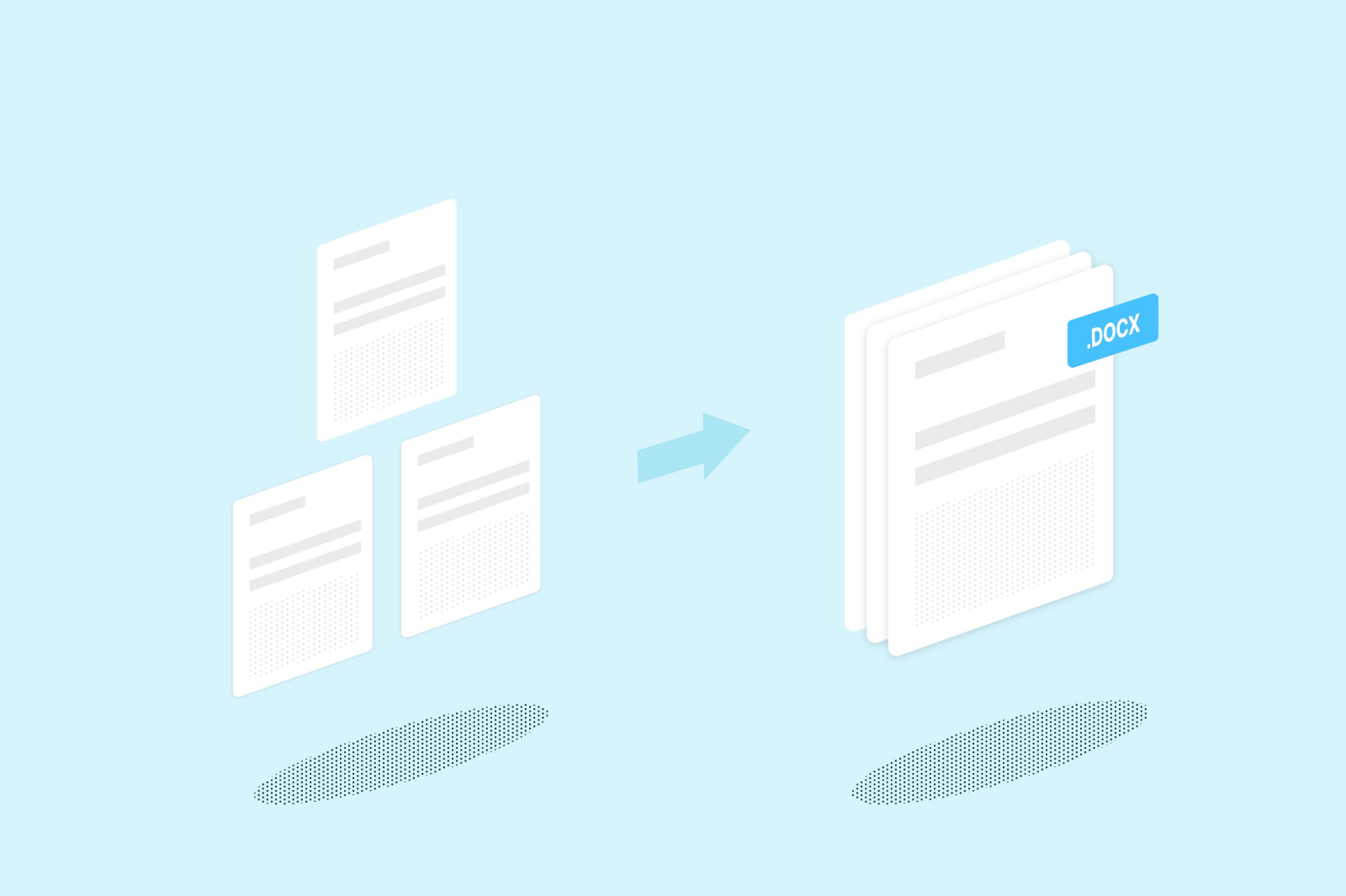 Varios documentos de Word fusionándose en un único archivo .docx en Lumin